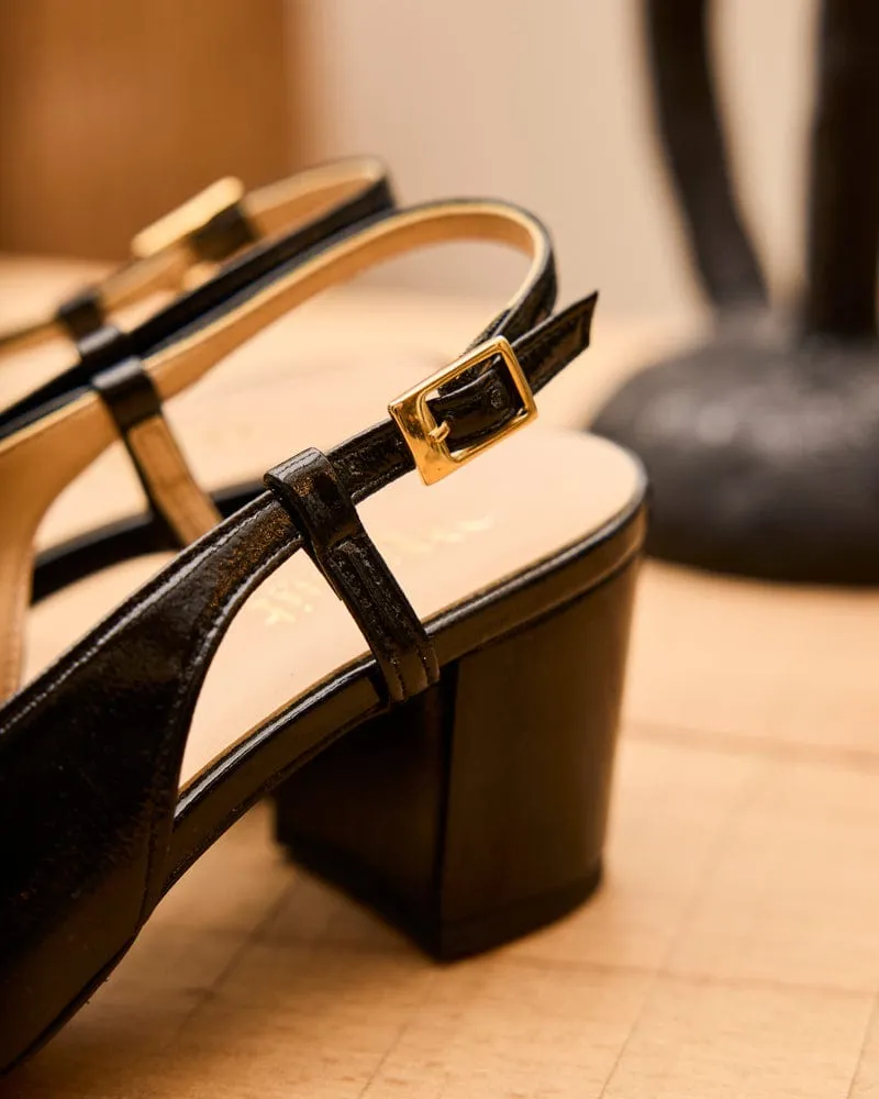 Alice Recycled Vegan Patent Heeled Pumps | Ink Black