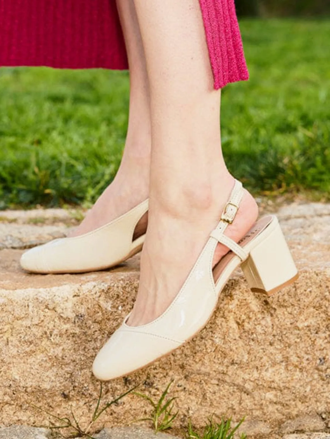 Alice Recycled Vegan Patent Heeled Pumps | Vanilla Varnish