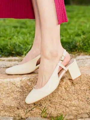 Alice Recycled Vegan Patent Heeled Pumps | Vanilla Varnish