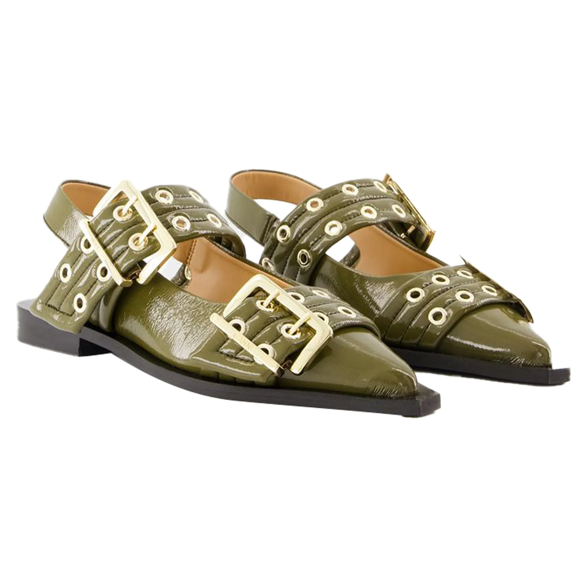 Ballerinas Feminine - Ganni - Synthetic - Green