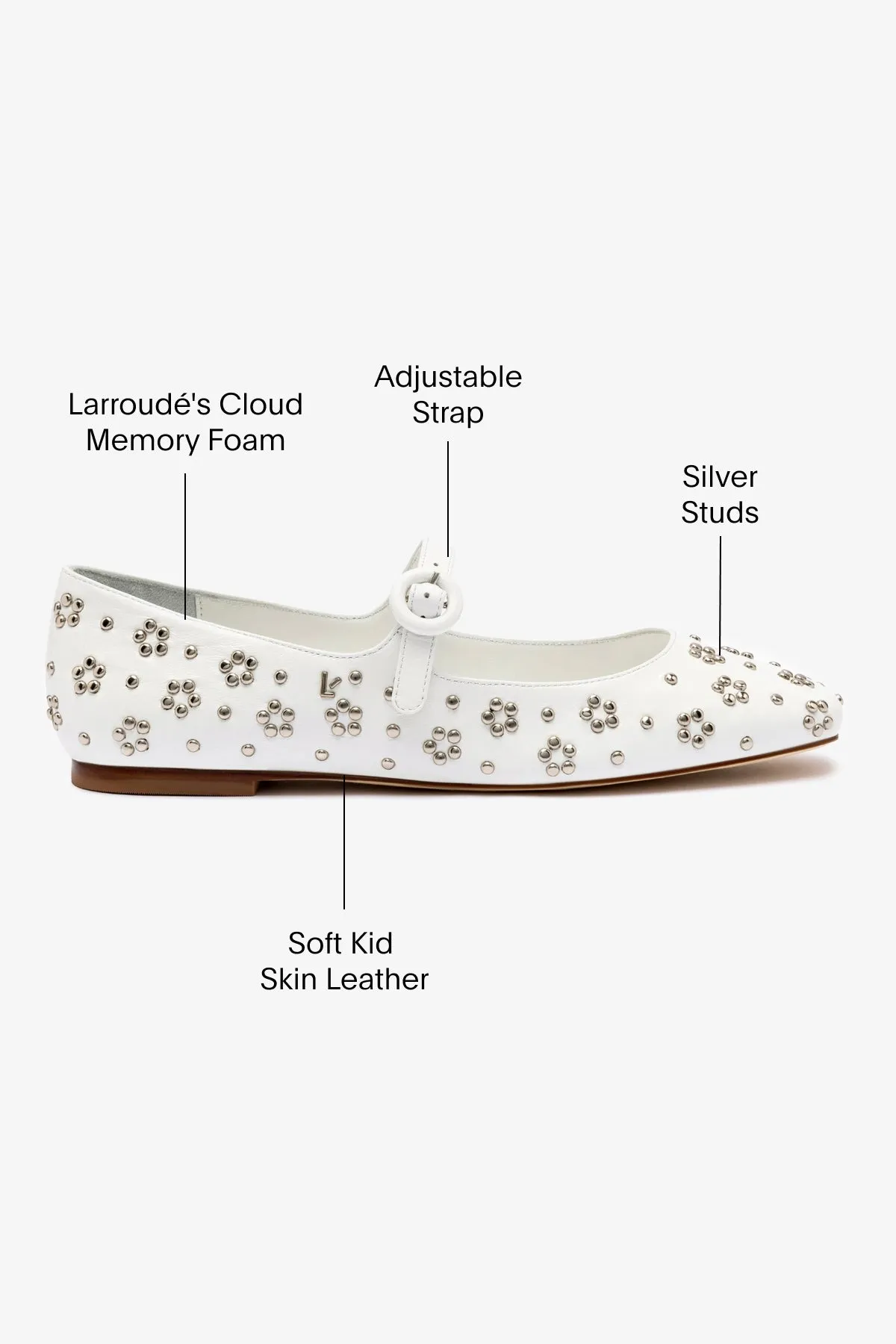 Blair Ballet Flat In White Leather and Metallic Studs