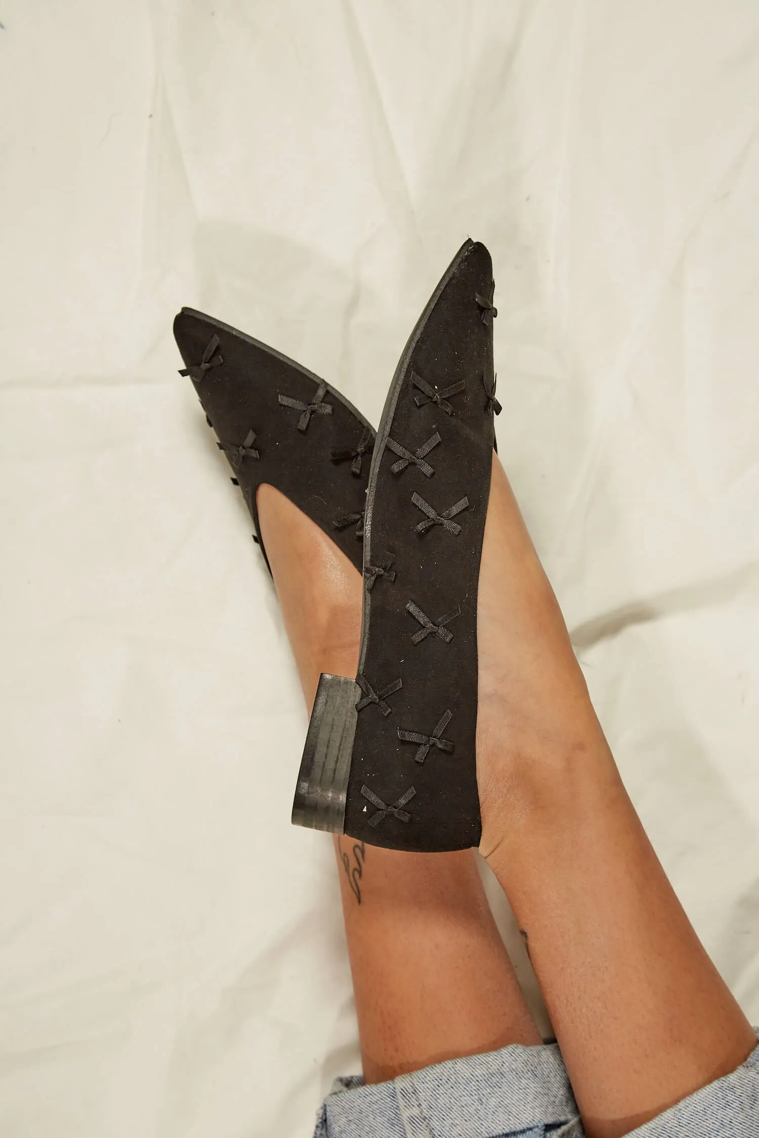 Bow Eco Suede Vegan Ballerinas | Black