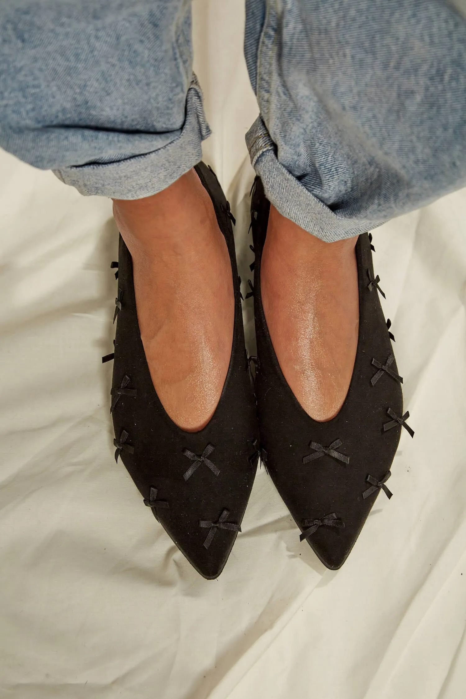 Bow Eco Suede Vegan Ballerinas | Black