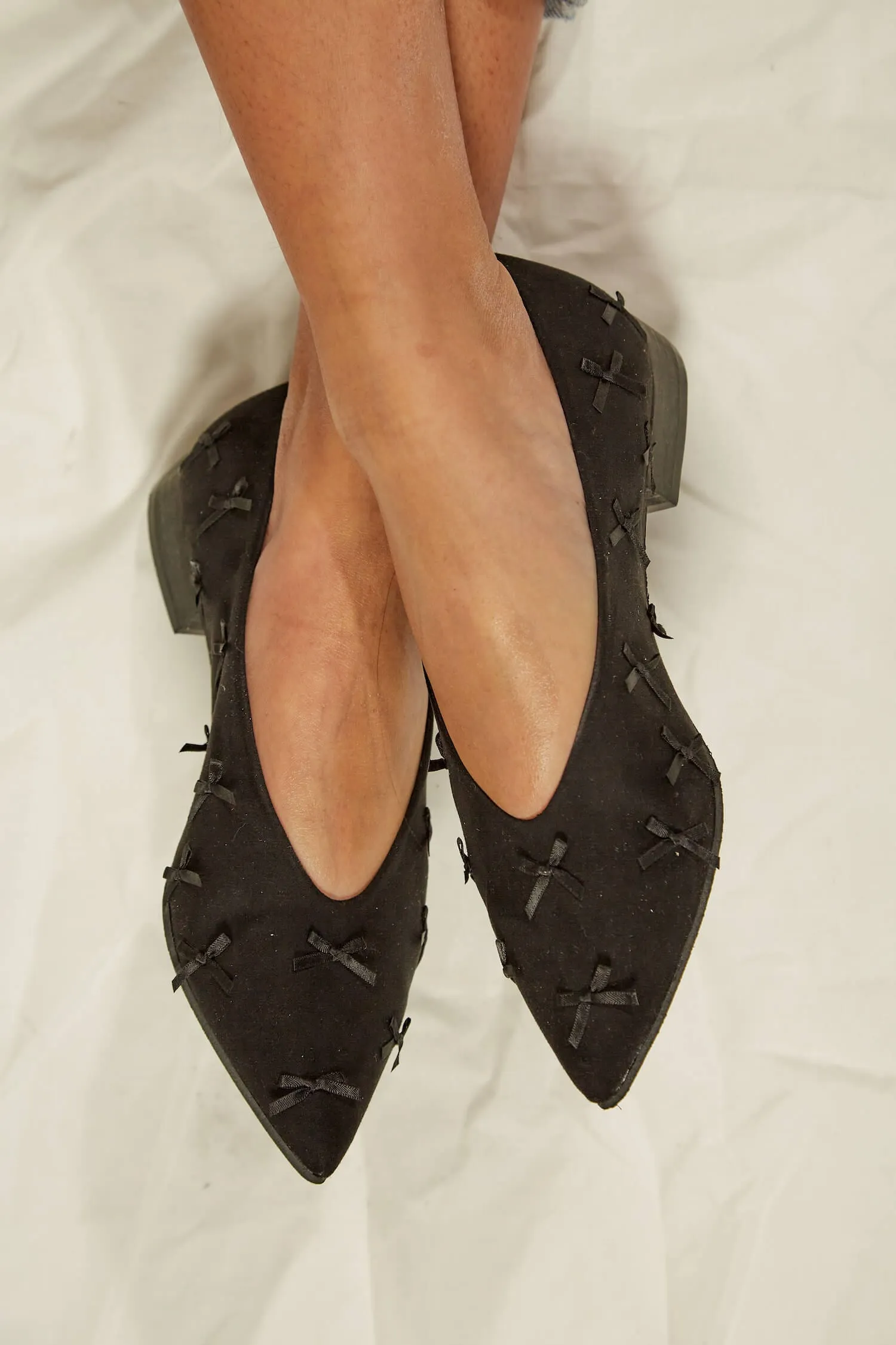 Bow Eco Suede Vegan Ballerinas | Black
