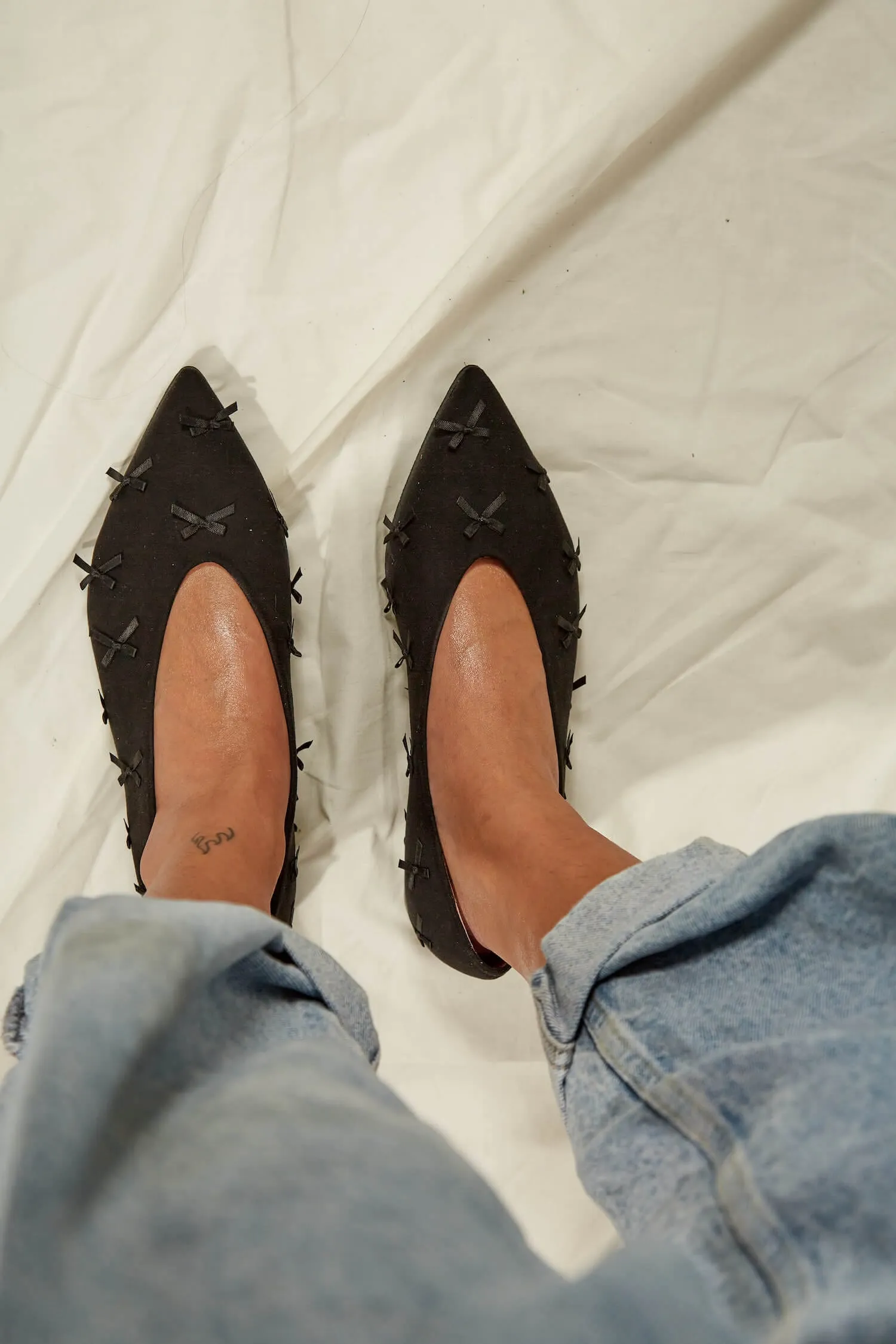 Bow Eco Suede Vegan Ballerinas | Black