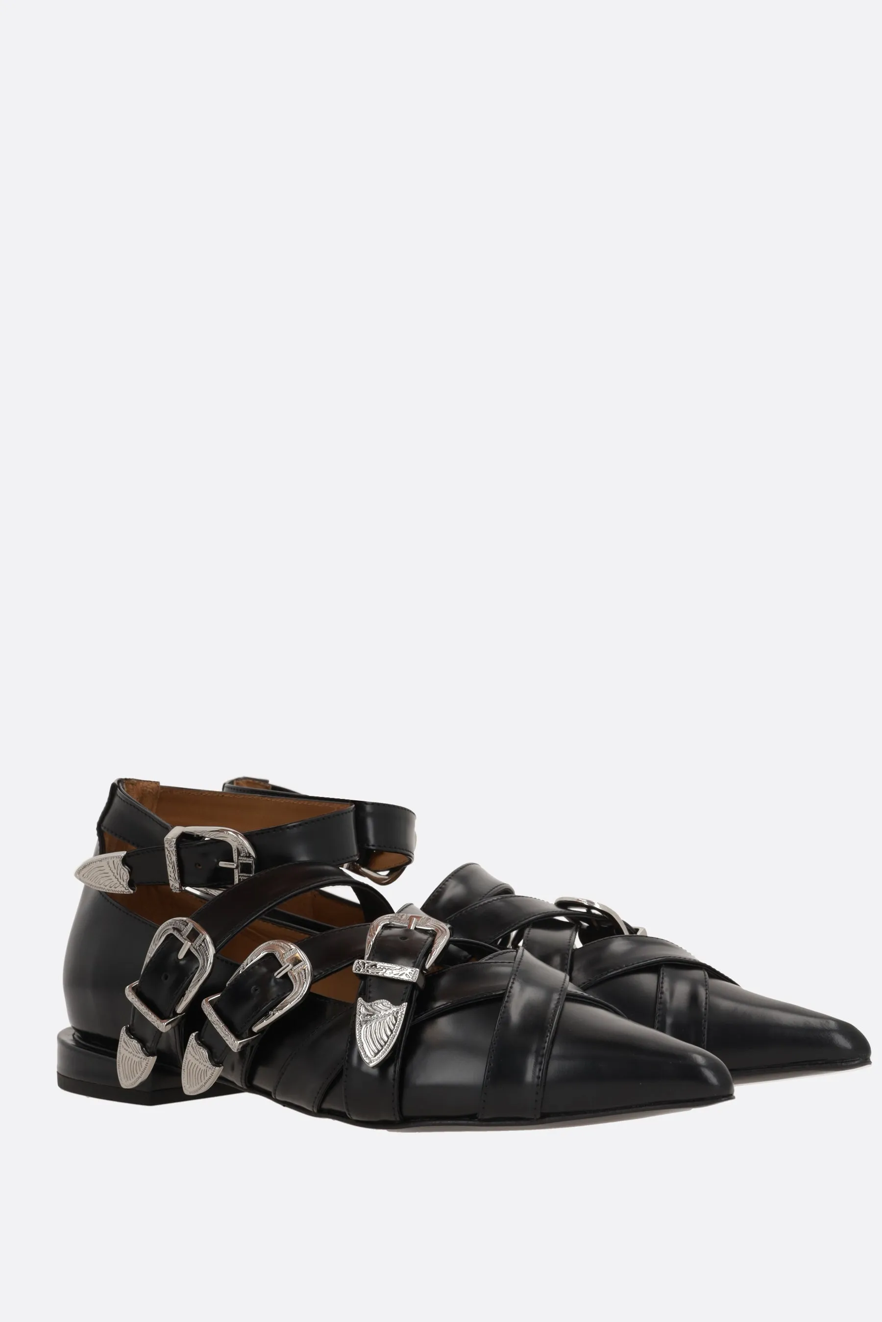 brushed leather ballerinas with buckles