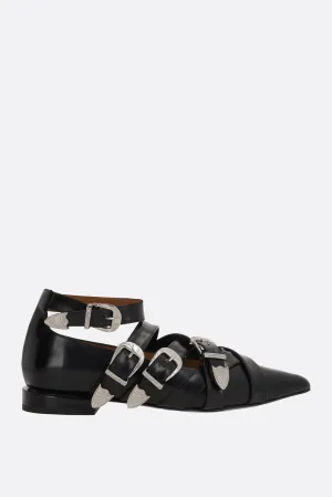 brushed leather ballerinas with buckles