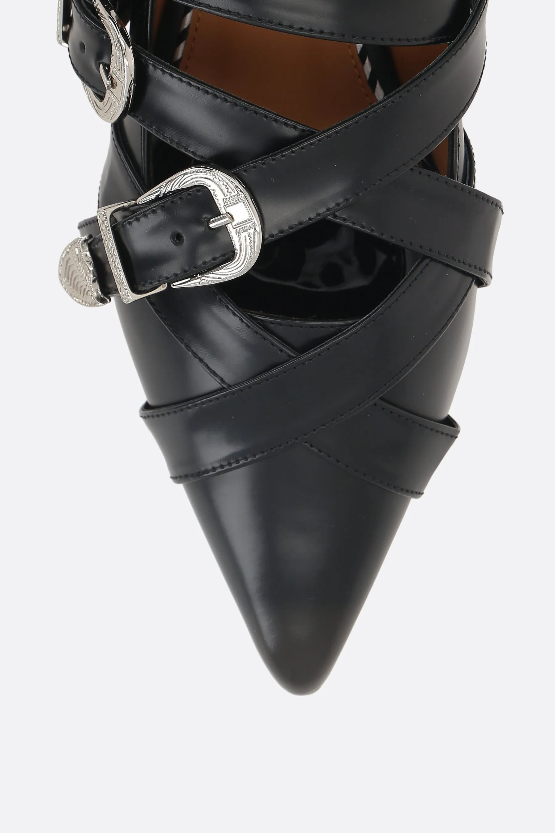 brushed leather ballerinas with buckles