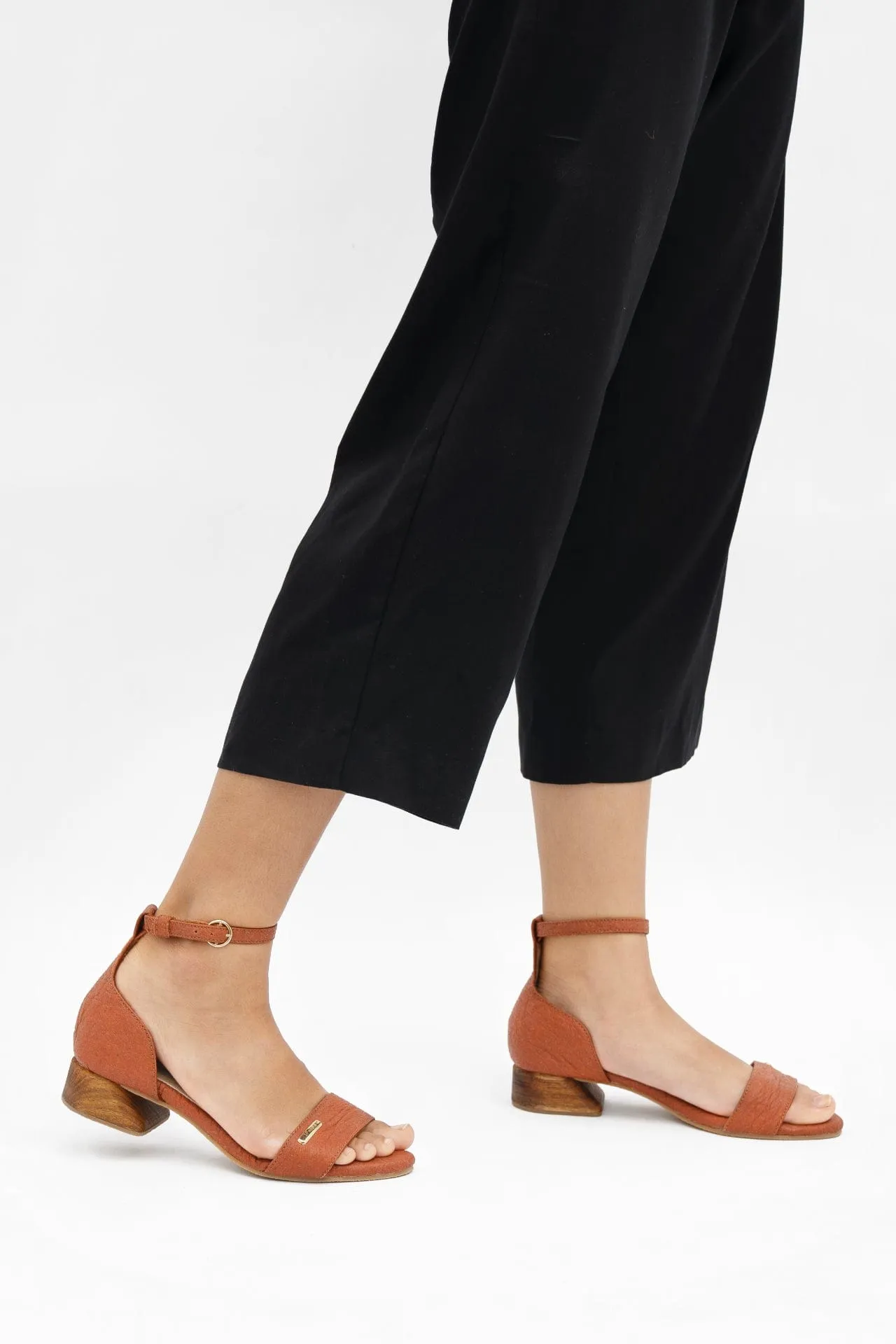 Chicago Piñatex® Vegan Leather Ankle Strap Heels | Canela
