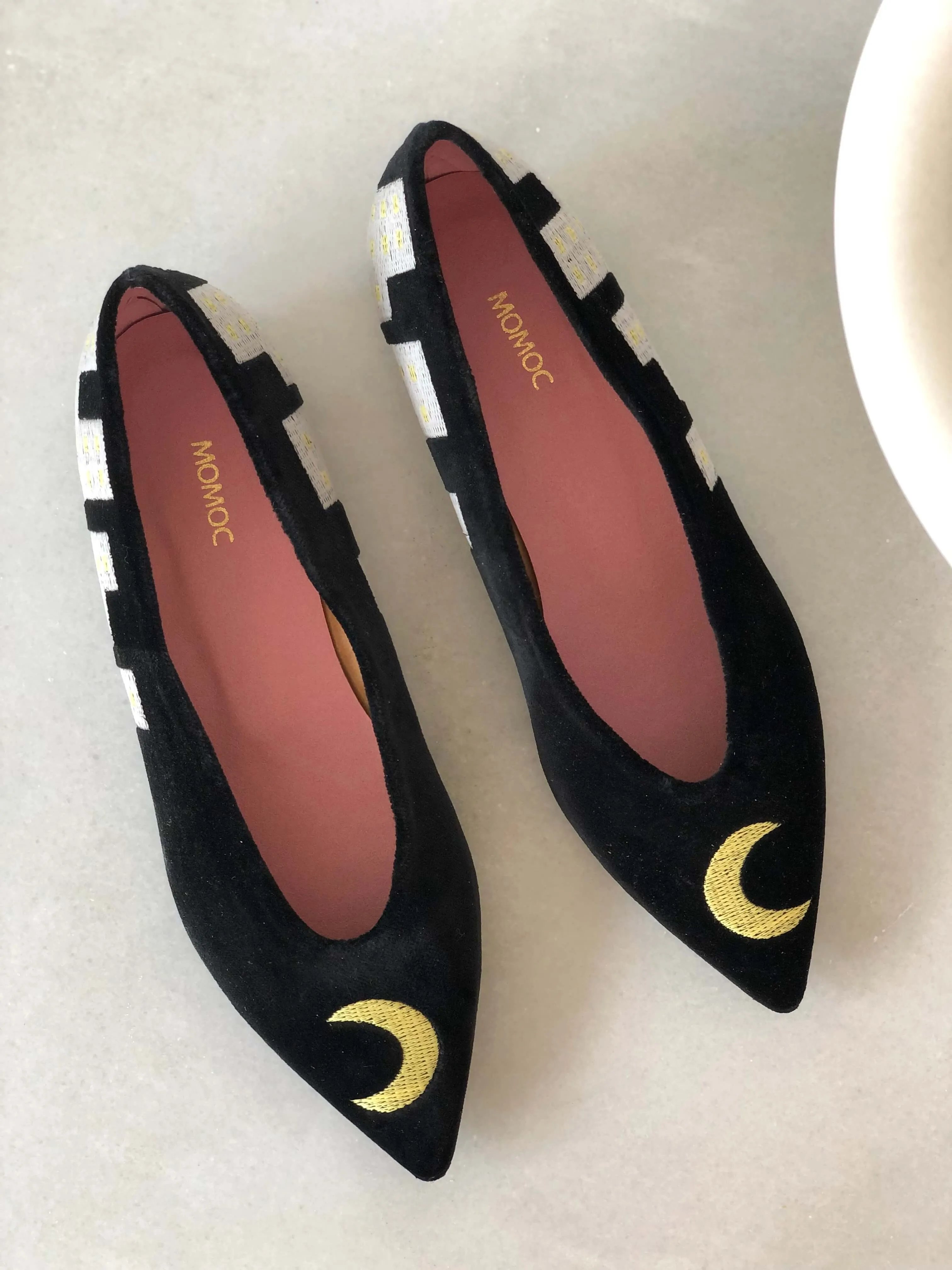 City by Night Vegan Embroidered Eco Suede Ballerinas | Black