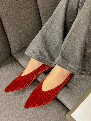 Coco V.2 Velvet Vegan Pointed Ballerinas | Lava