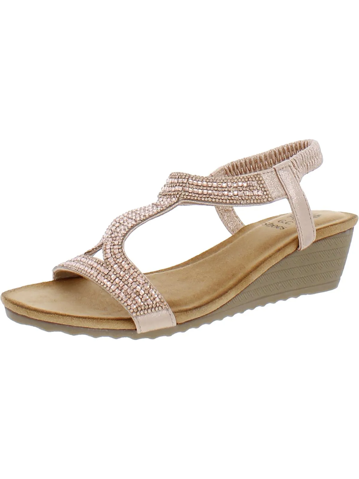 Coretta Womens Slingback T-Strap Wedge Sandals
