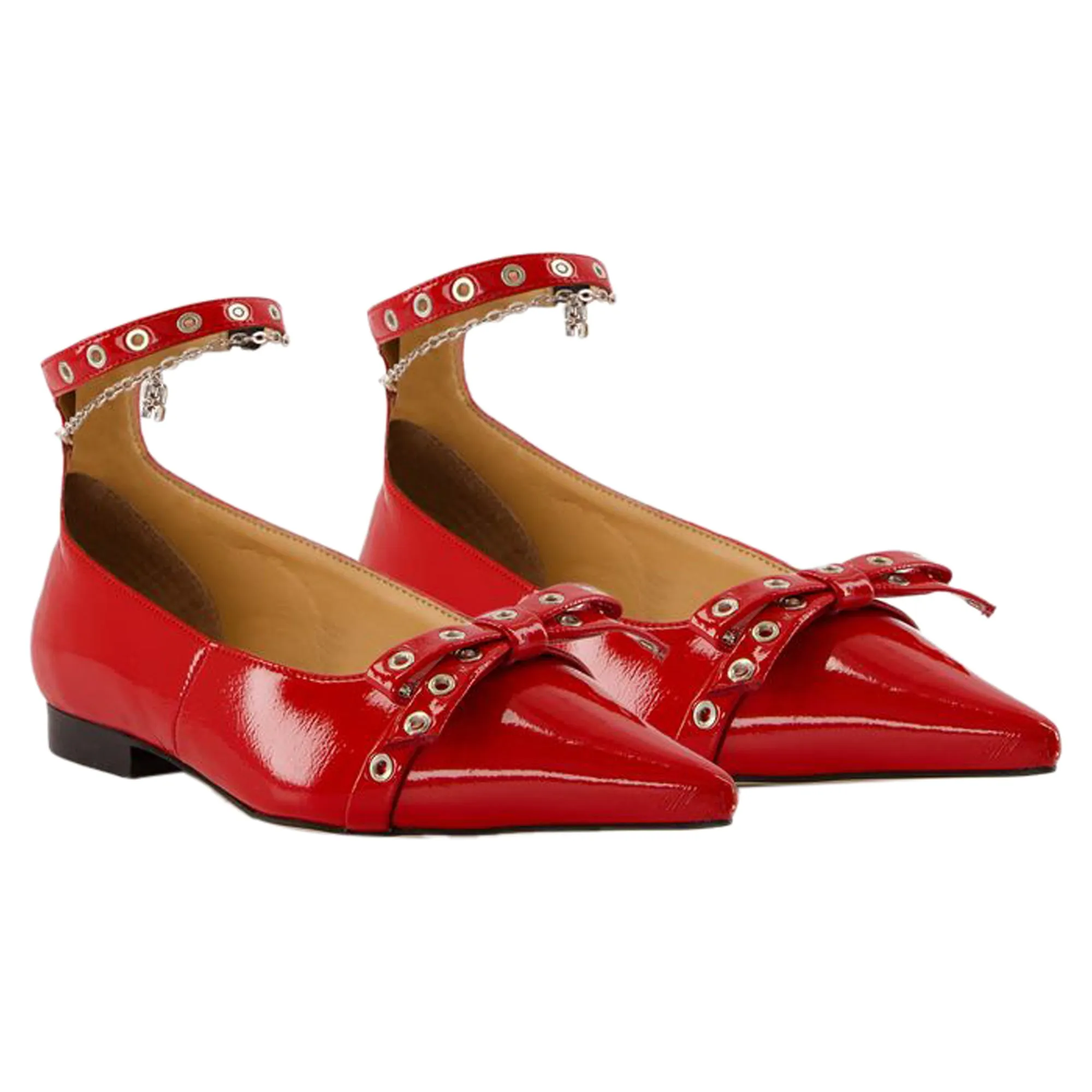 Eyelets Jewel Ballerinas - Ganni - Synthetic - Red
