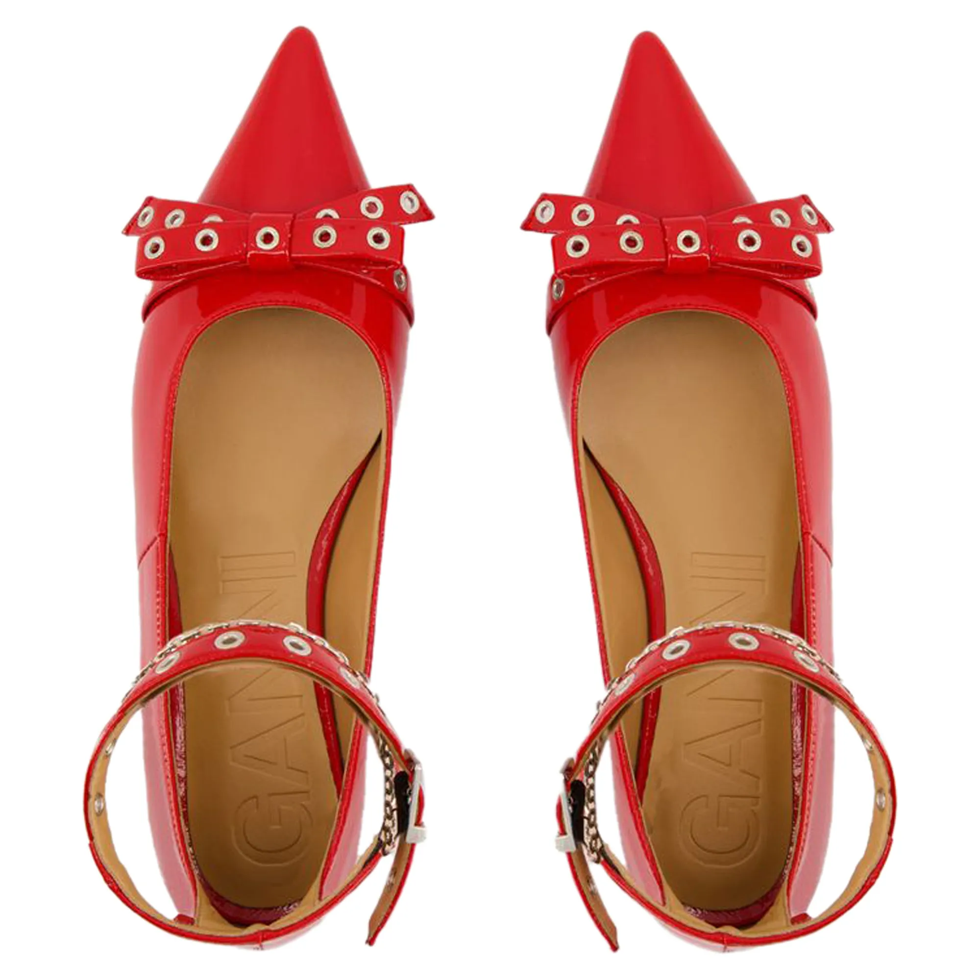 Eyelets Jewel Ballerinas - Ganni - Synthetic - Red