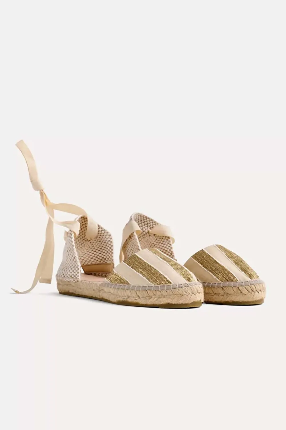 Flat Espadrillas In Gold Stripe