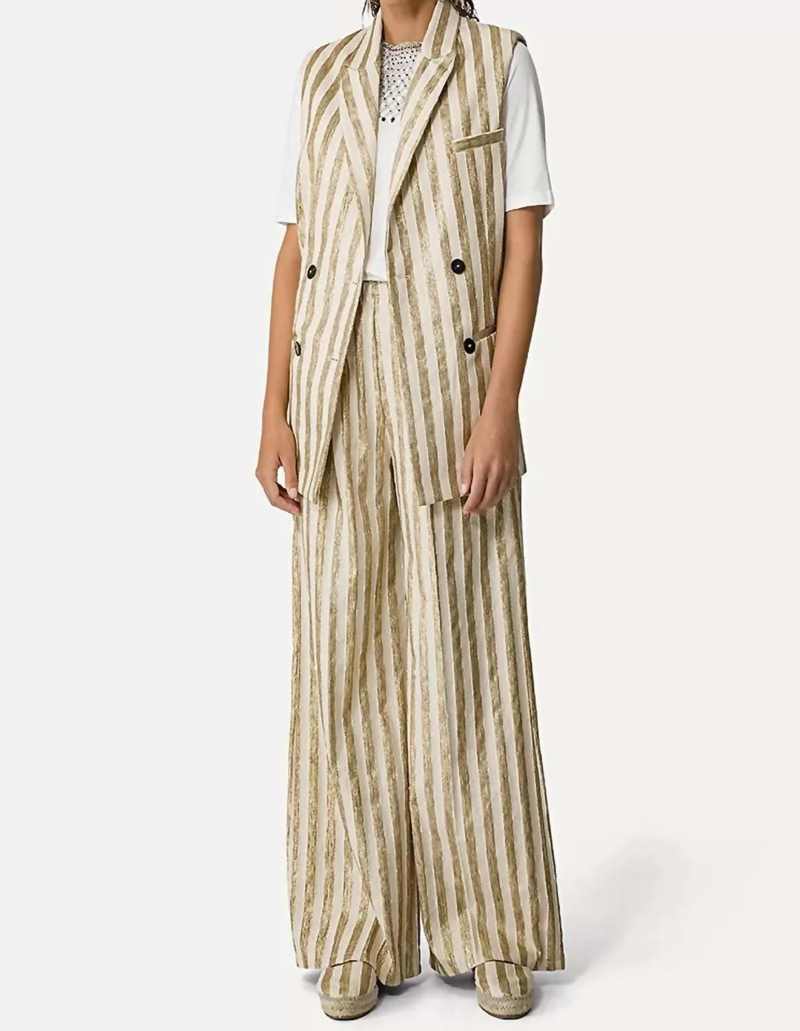 Flat Espadrillas In Gold Stripe