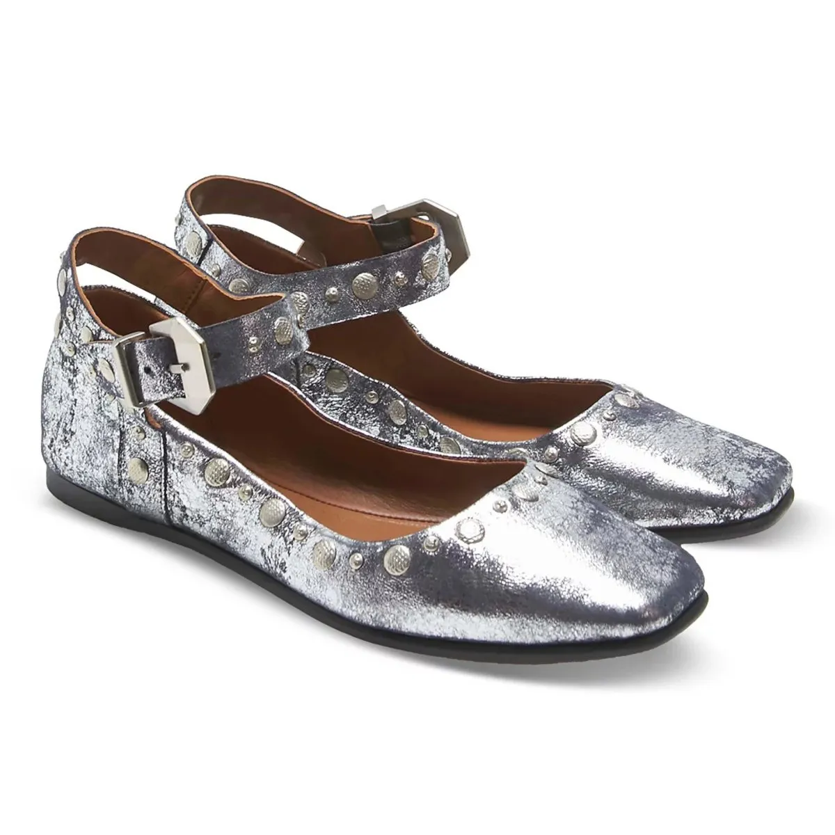 Free People Women's Mystic Mary Jane Flat Silver Distress