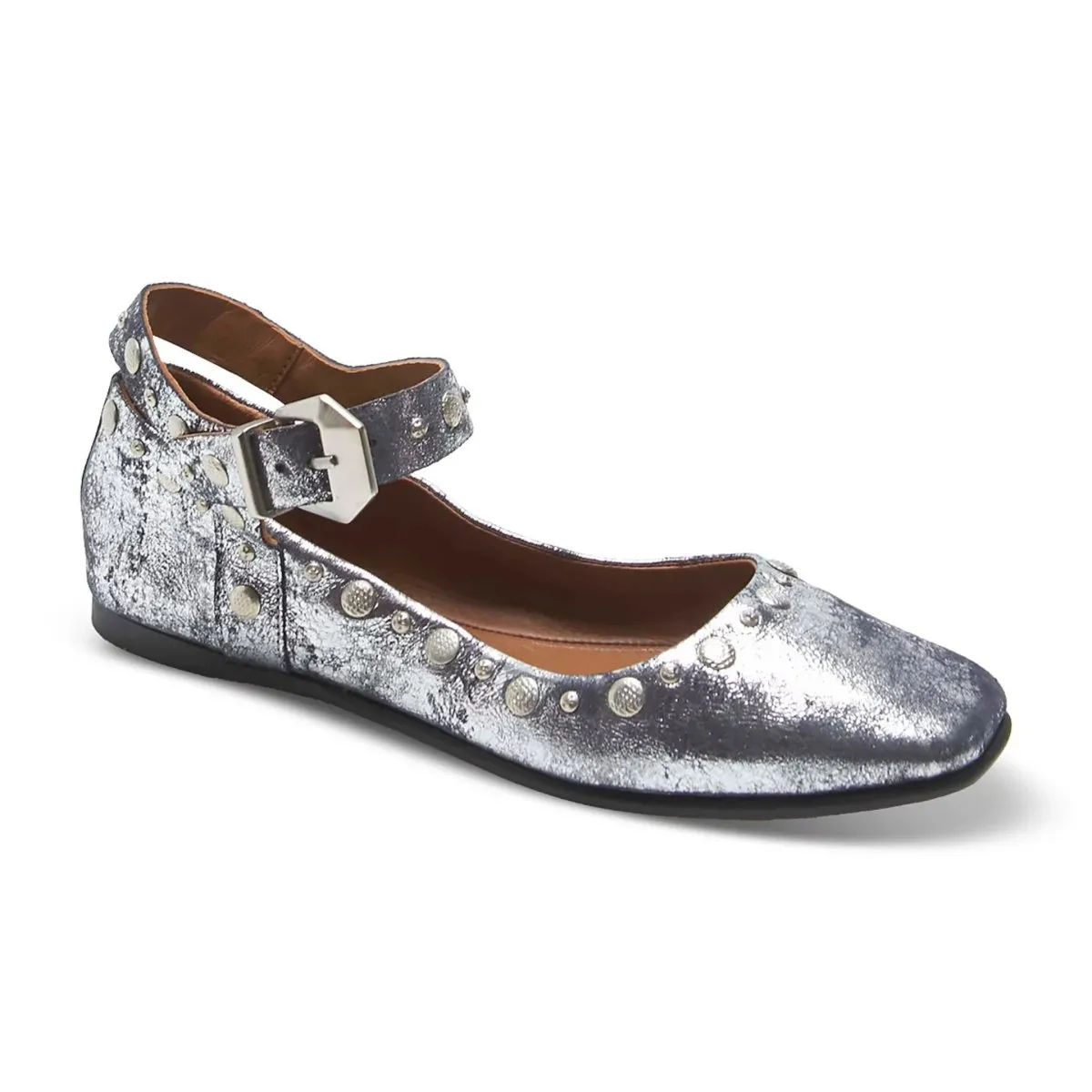 Free People Women's Mystic Mary Jane Flat Silver Distress