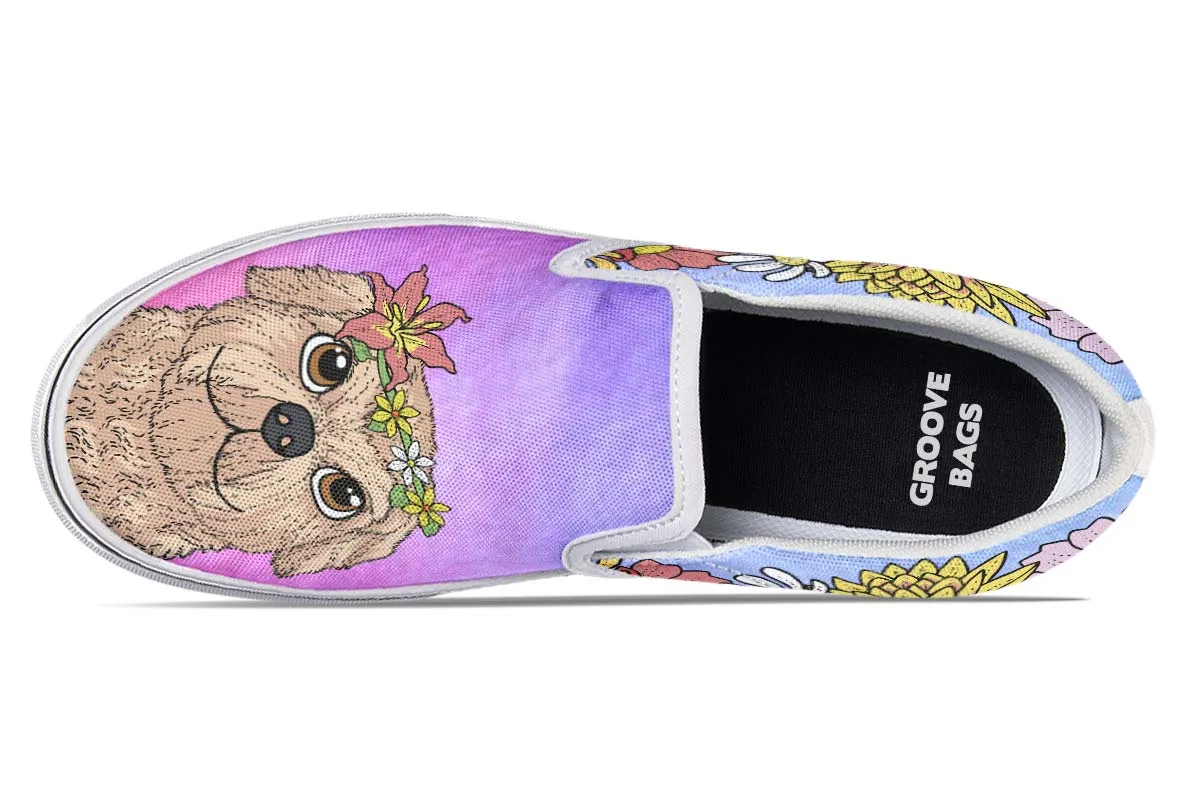 Fun Floral Golden Doodle Slip-On Shoes