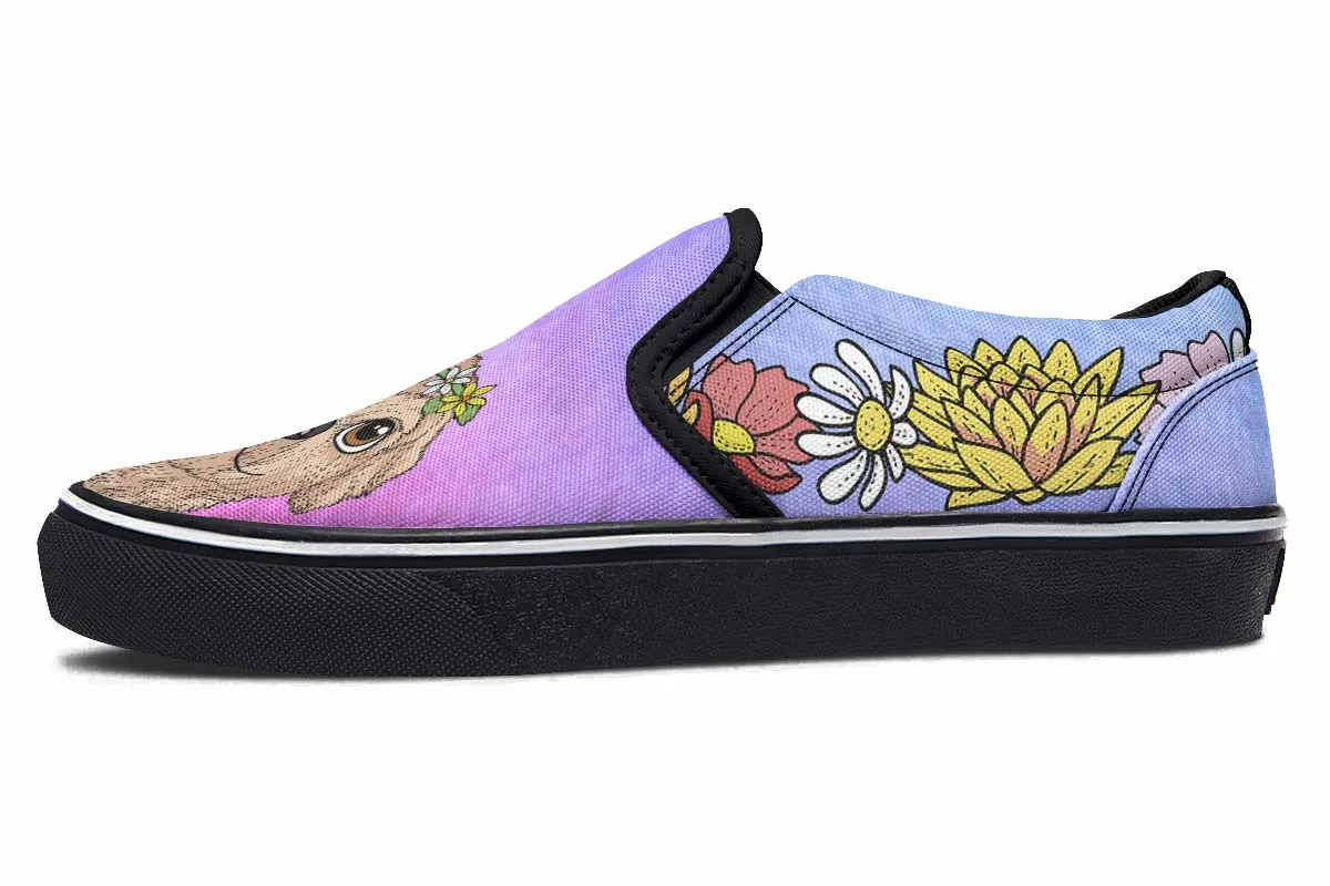 Fun Floral Golden Doodle Slip-On Shoes
