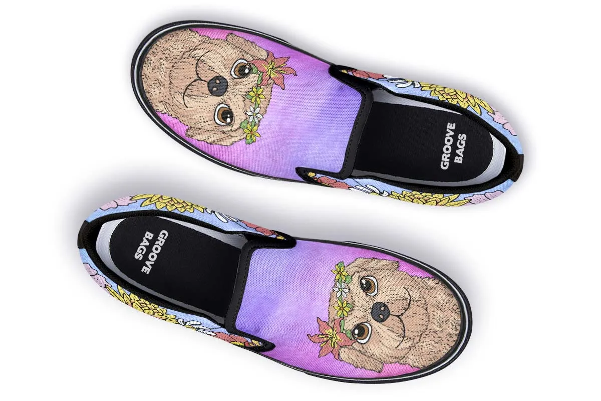 Fun Floral Golden Doodle Slip-On Shoes