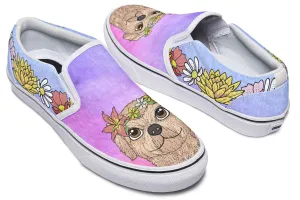 Fun Floral Golden Doodle Slip-On Shoes