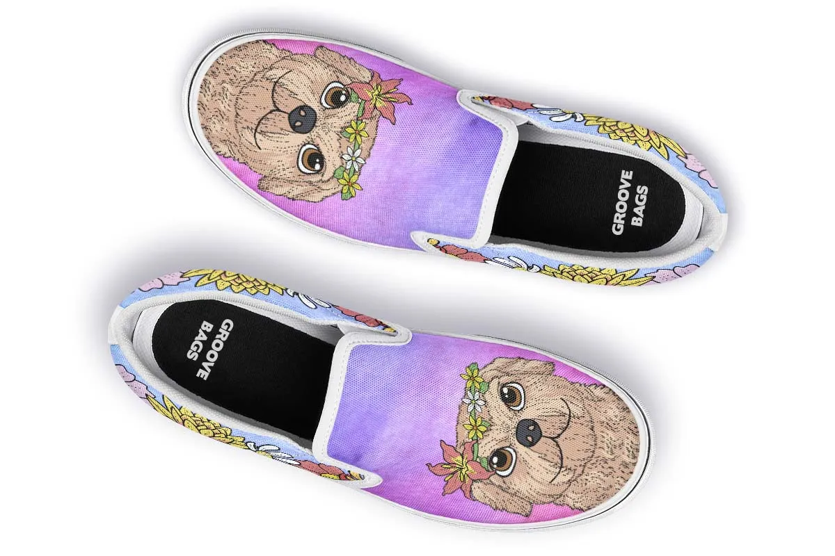 Fun Floral Golden Doodle Slip-On Shoes