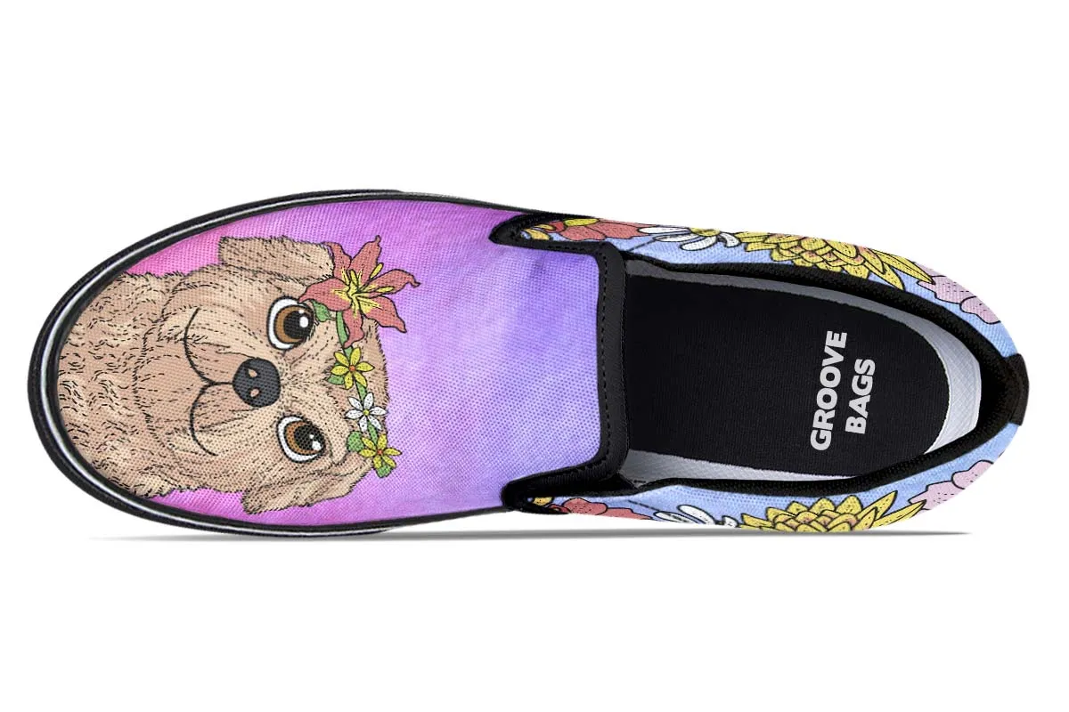Fun Floral Golden Doodle Slip-On Shoes