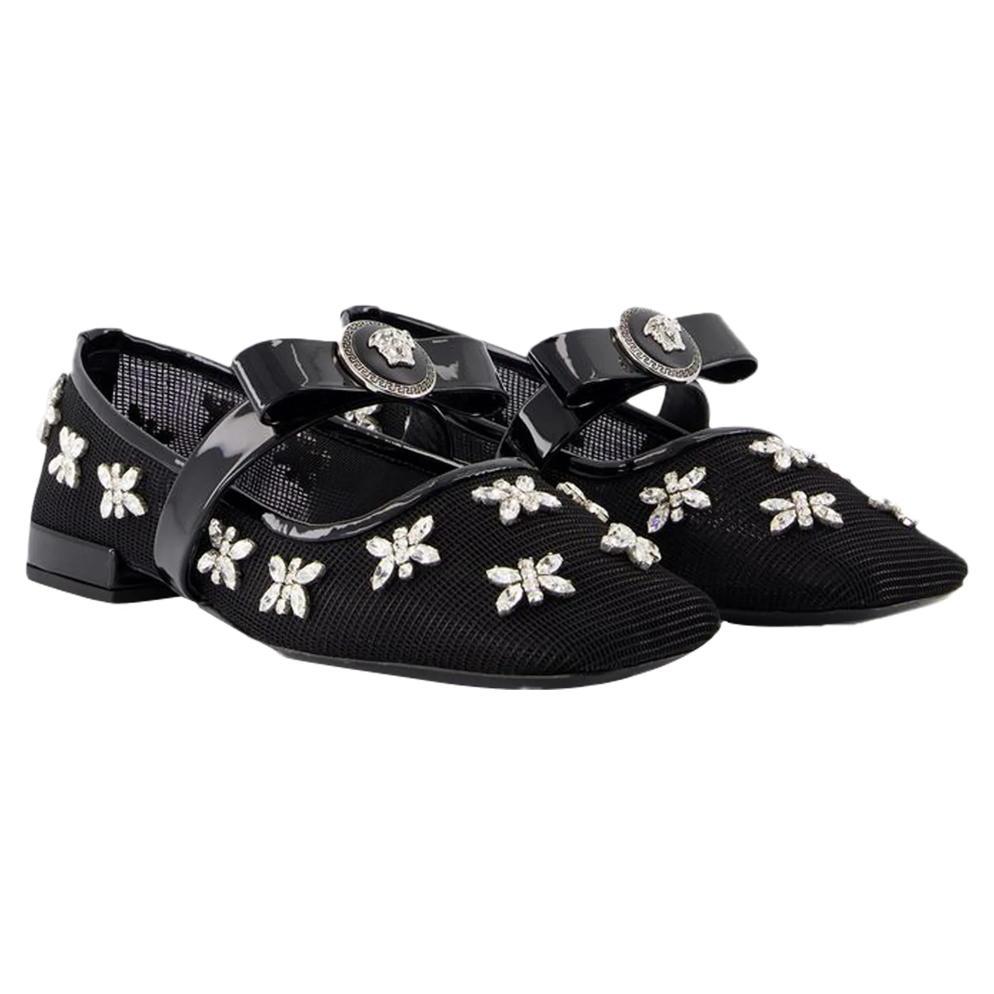 Gianni Ribbon Flat Shoes - Versace - Leather - Black
