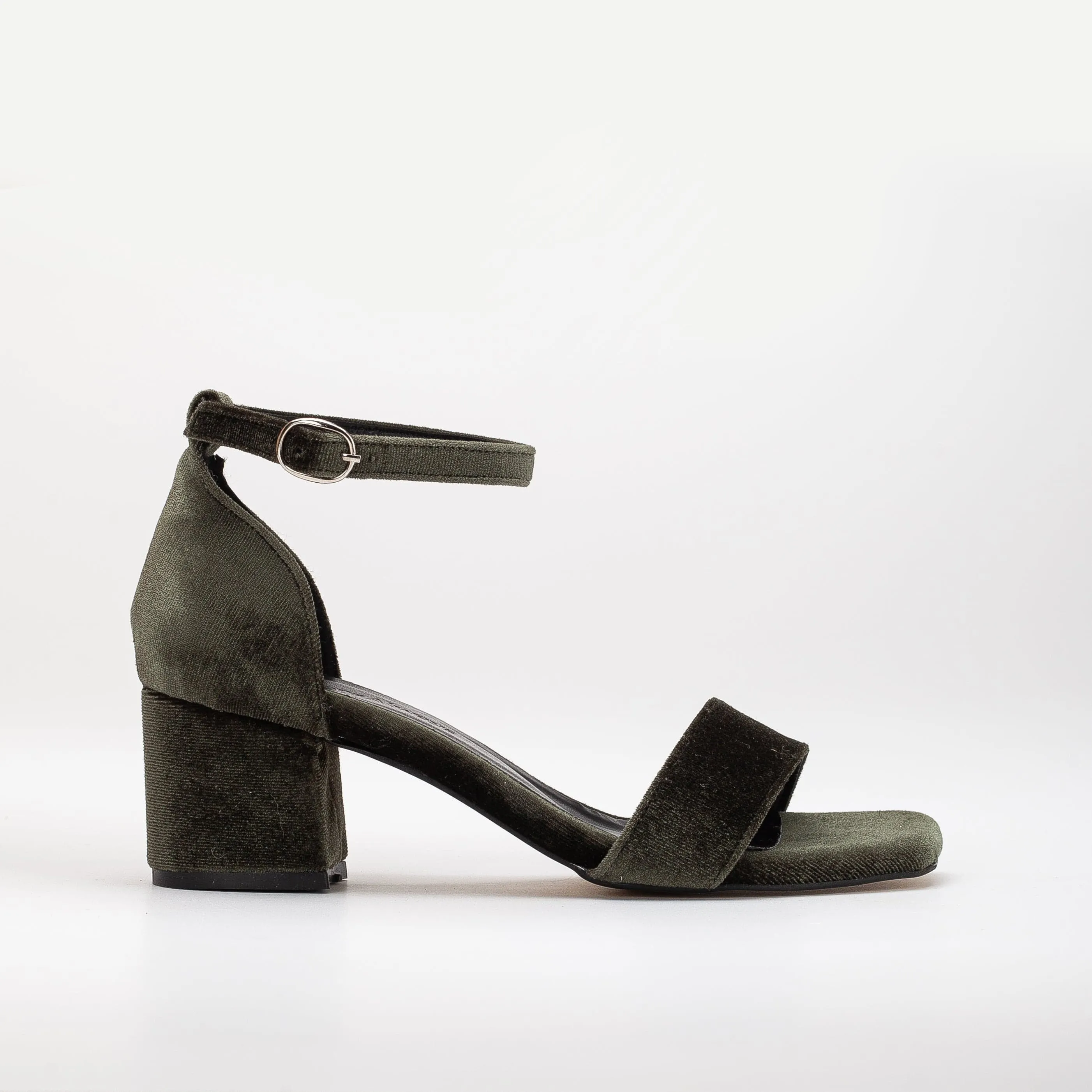 Illy Vegan Velvet & Pearl Heeled Sandals | Olive Green