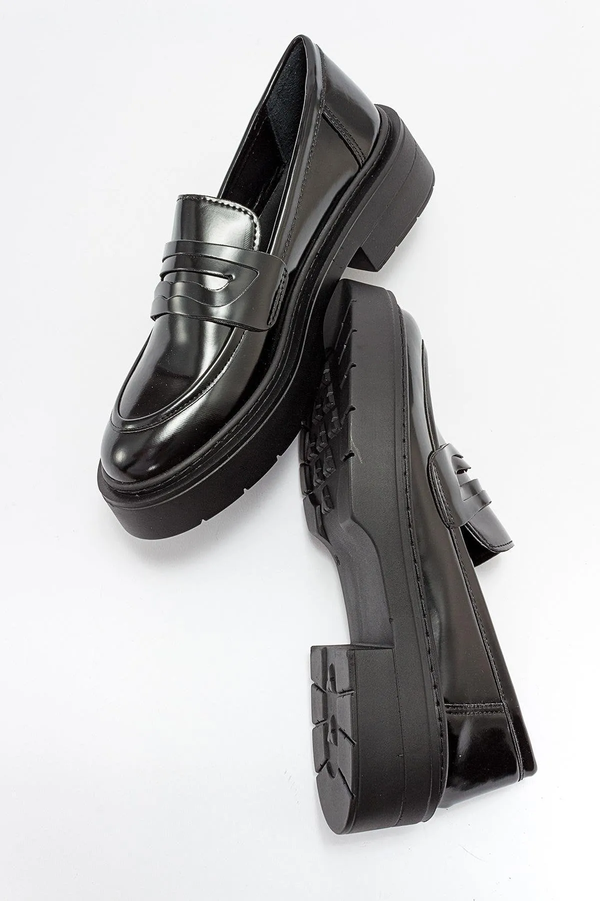 Josie Vegan Leather Platform Loafers | Black Patent