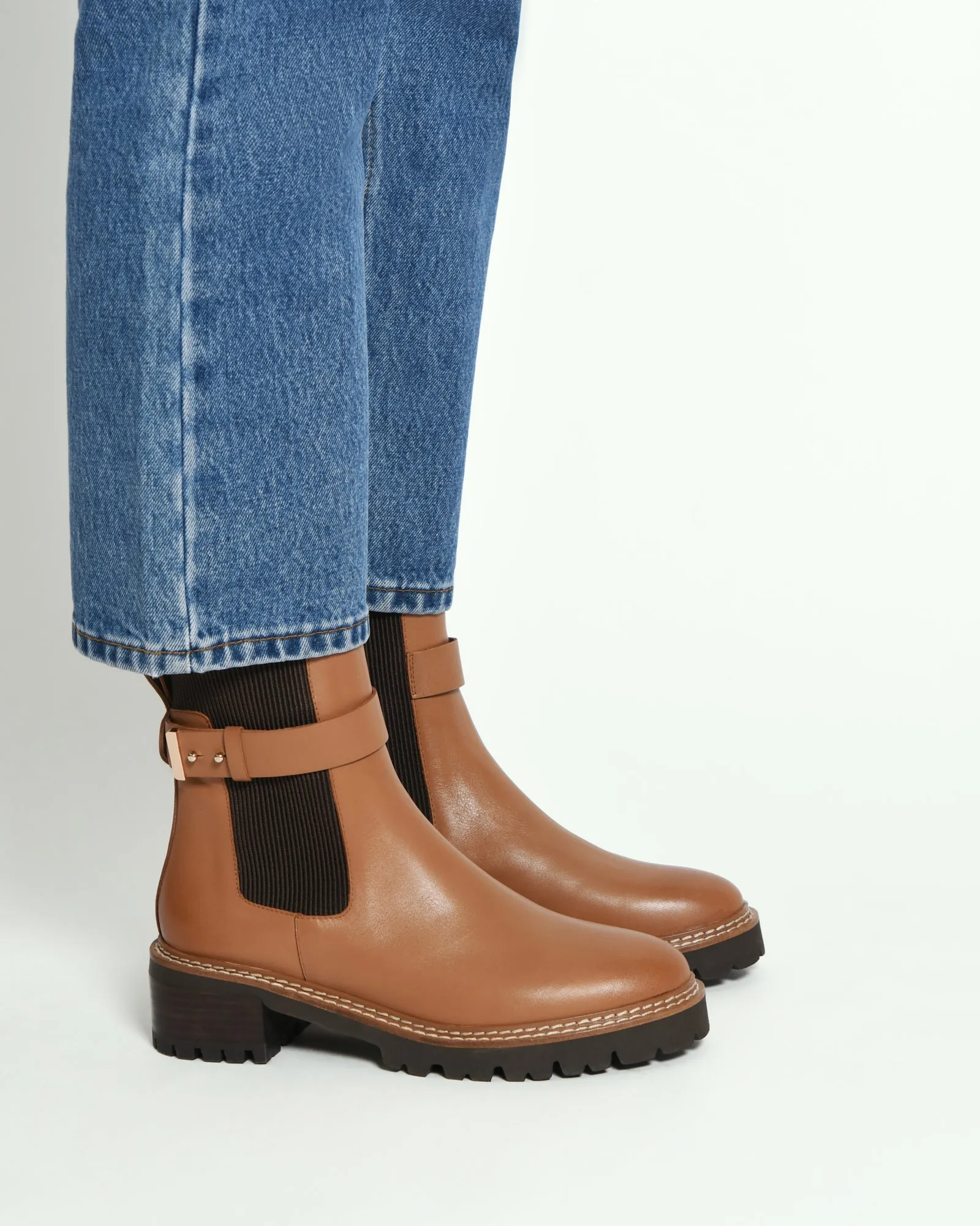 KIKO FLAT ANKLE BOOTS TRUE TAN LEATHER