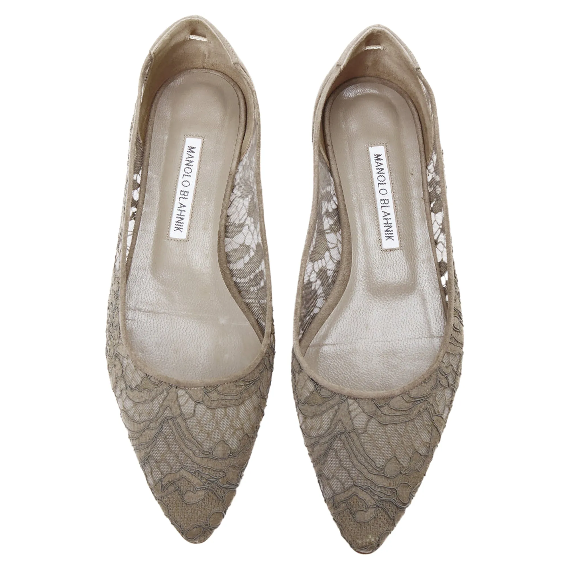 Manolo Blahnik Lace Suede Pointy Toes Flat Shoes