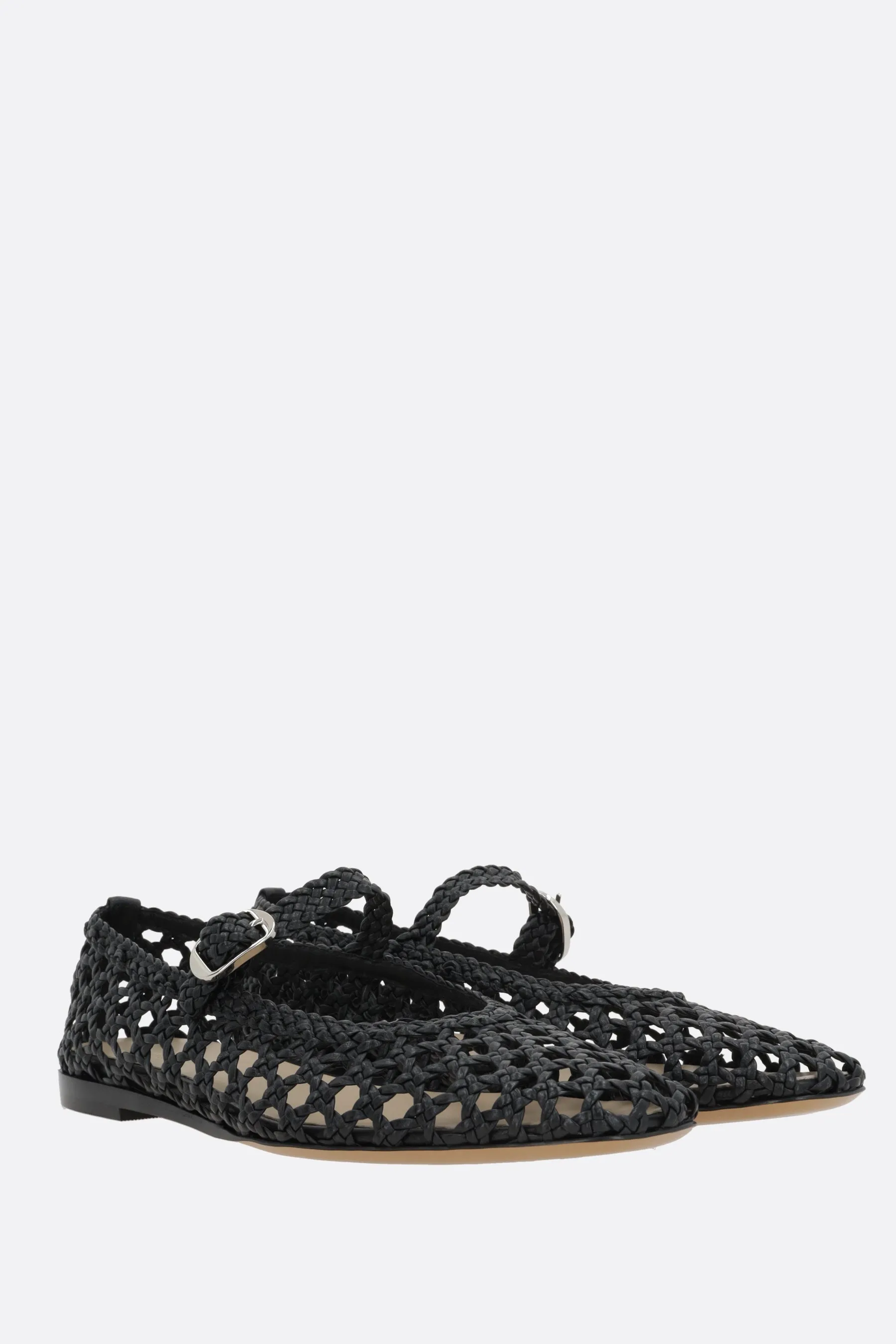 mary-jane ballerinas in woven leather