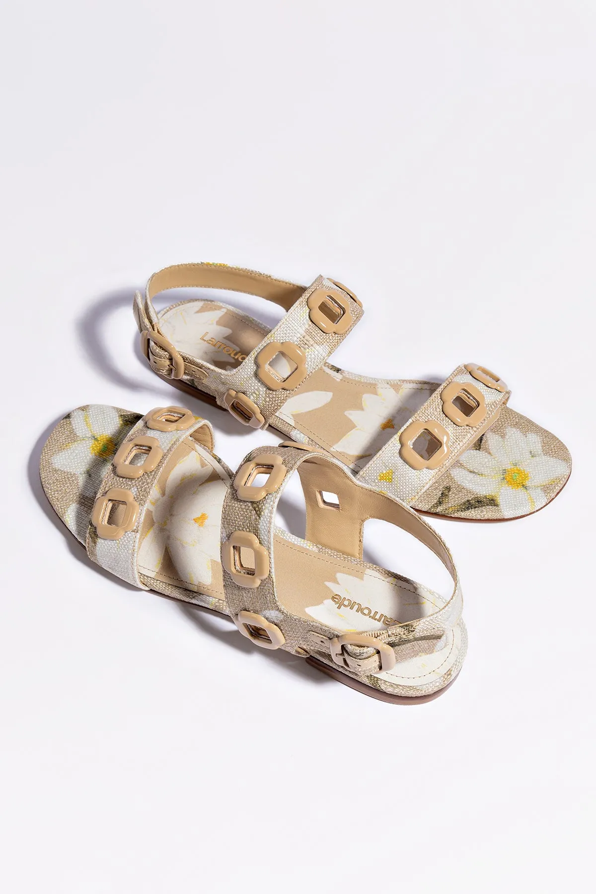 Milan Flat Sandal In Beige Printed Raffia