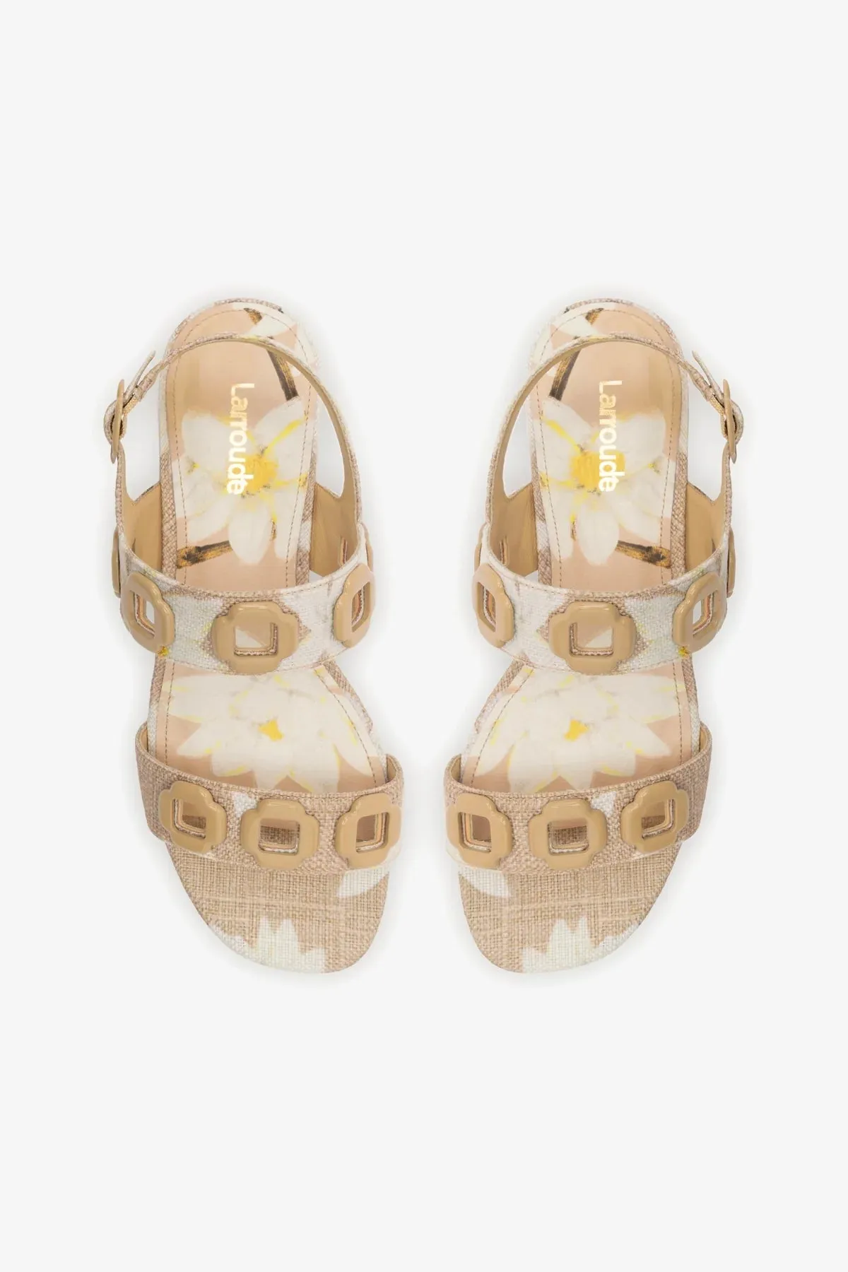 Milan Flat Sandal In Beige Printed Raffia