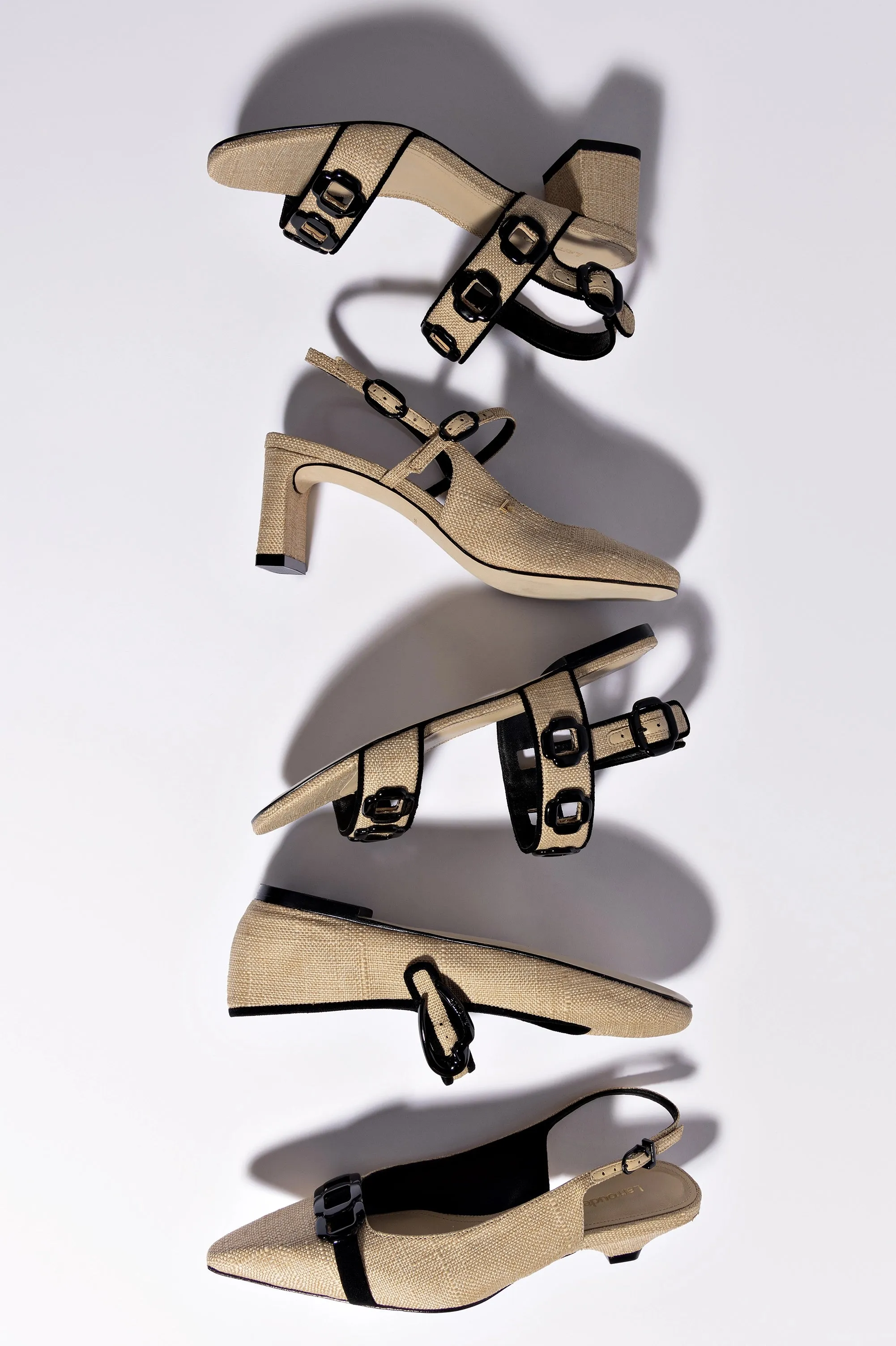 Milan Flat Sandal In Beige Raffia and Black Trimming