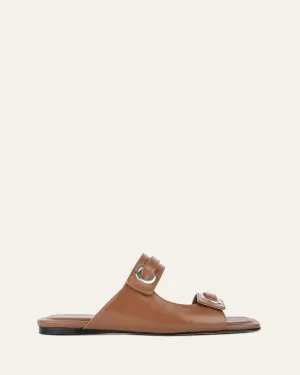 QUILL FLAT SANDALS DARK TAN LEATHER
