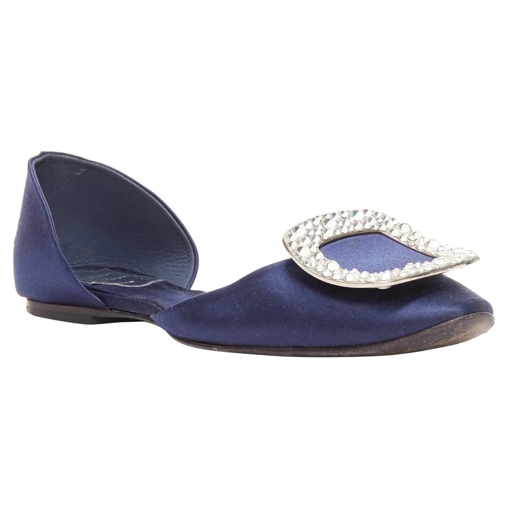 Roger Vivier Chips Strass Satin Crystal Square Buckles Flat Shoes