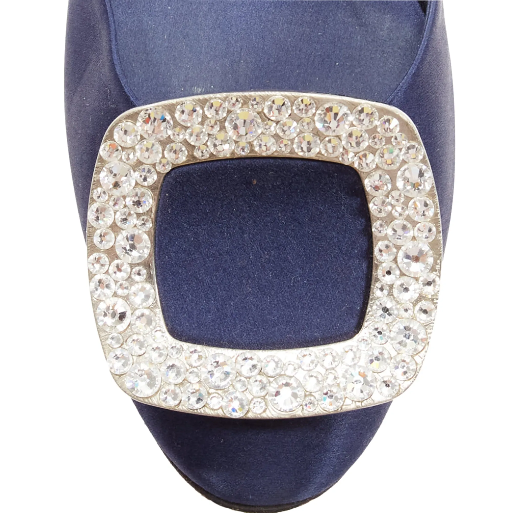 Roger Vivier Chips Strass Satin Crystal Square Buckles Flat Shoes
