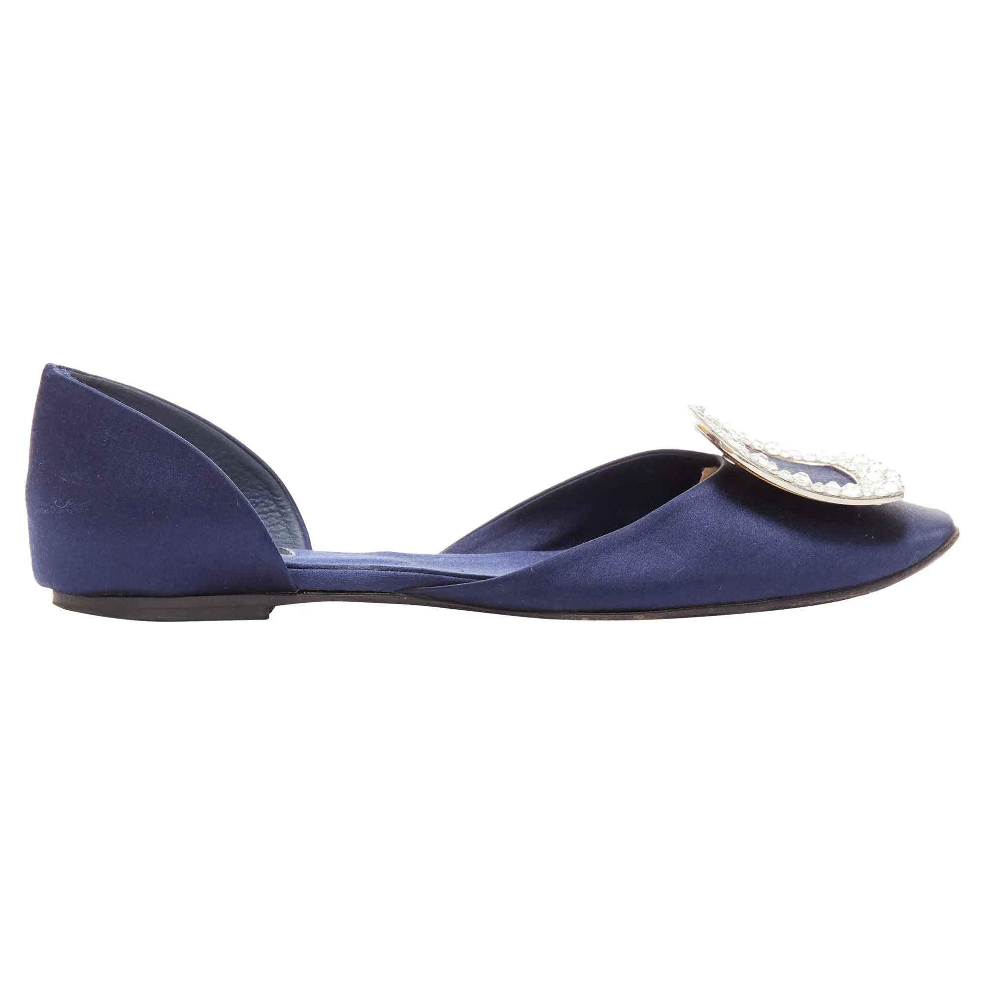 Roger Vivier Chips Strass Satin Crystal Square Buckles Flat Shoes