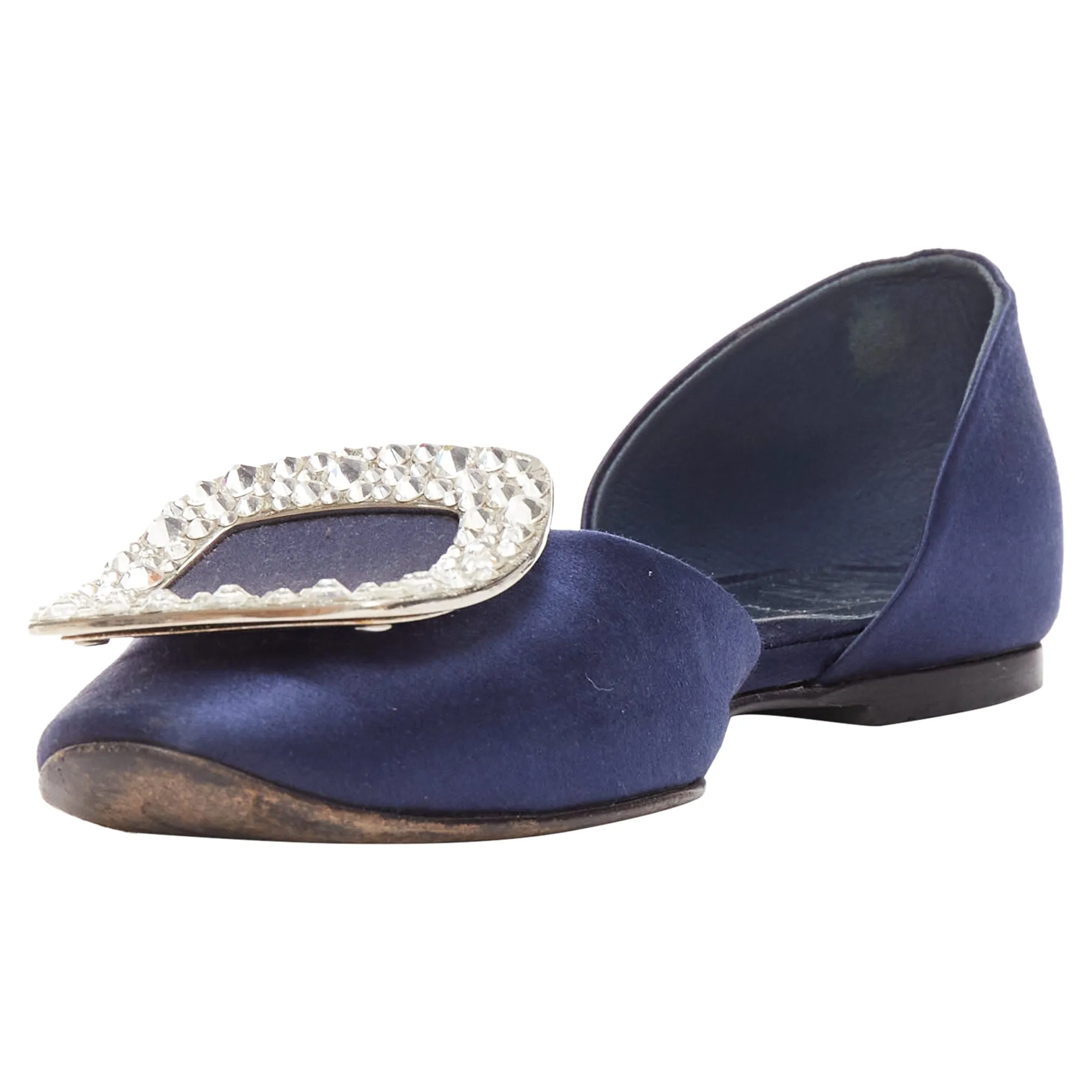 Roger Vivier Chips Strass Satin Crystal Square Buckles Flat Shoes