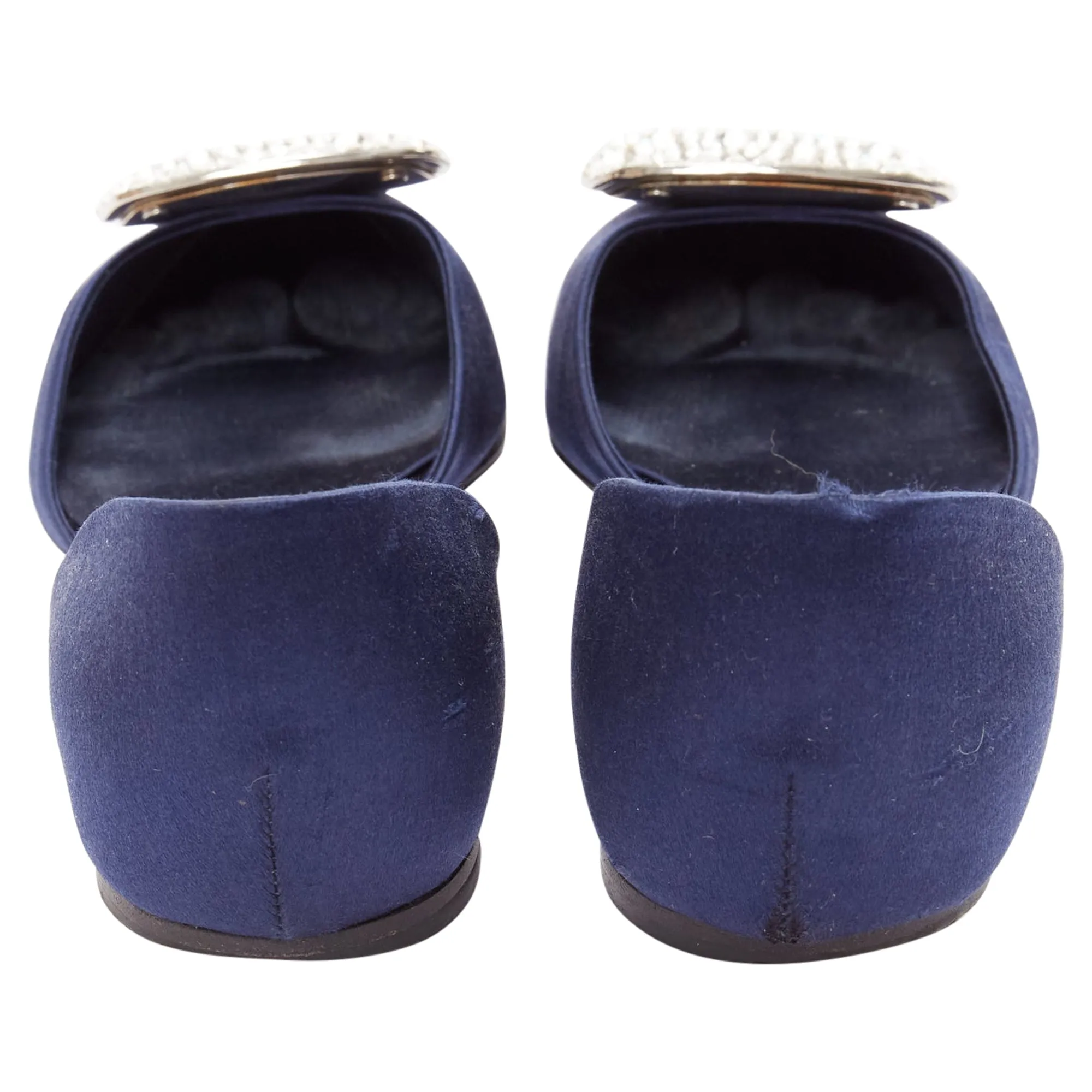 Roger Vivier Chips Strass Satin Crystal Square Buckles Flat Shoes