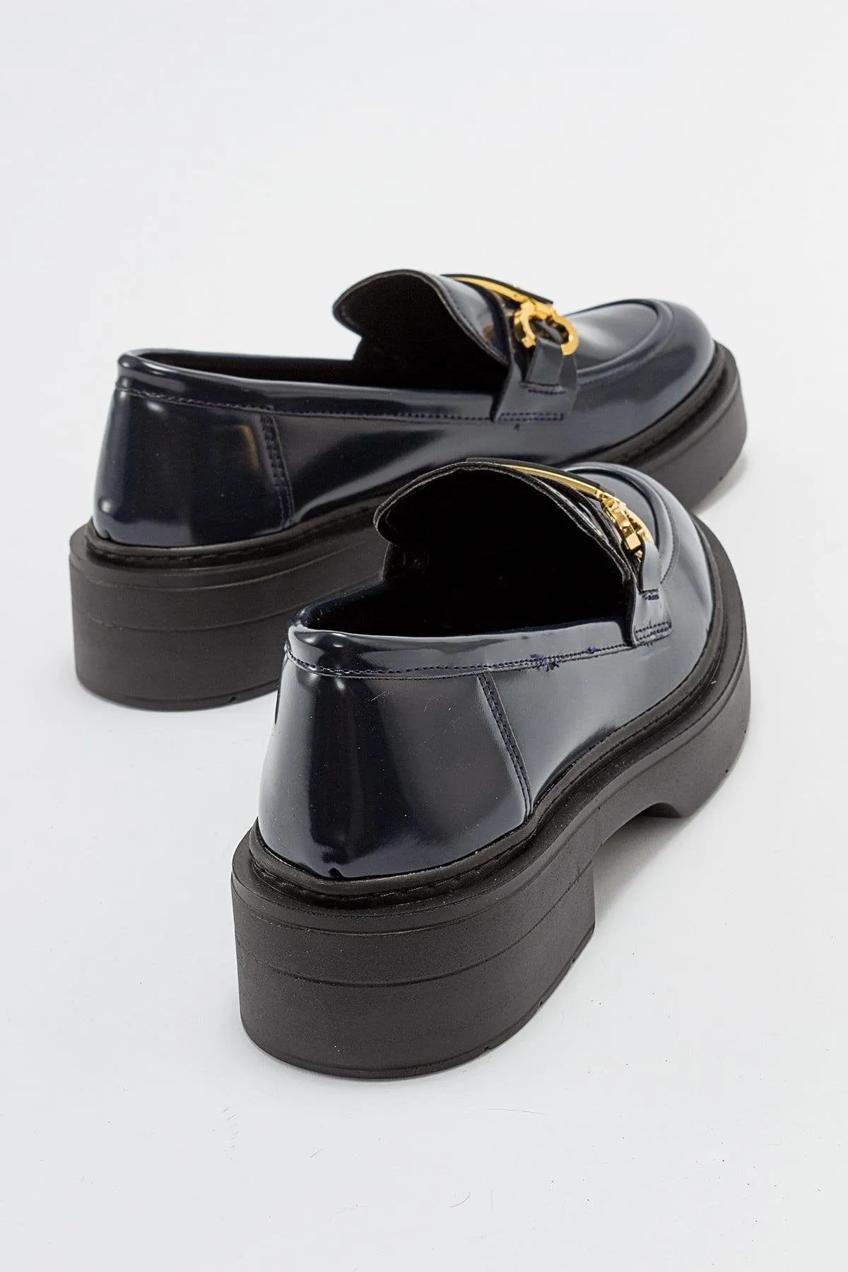 Simone Vegan Leather Bit Platform Loafers | Navy Patent