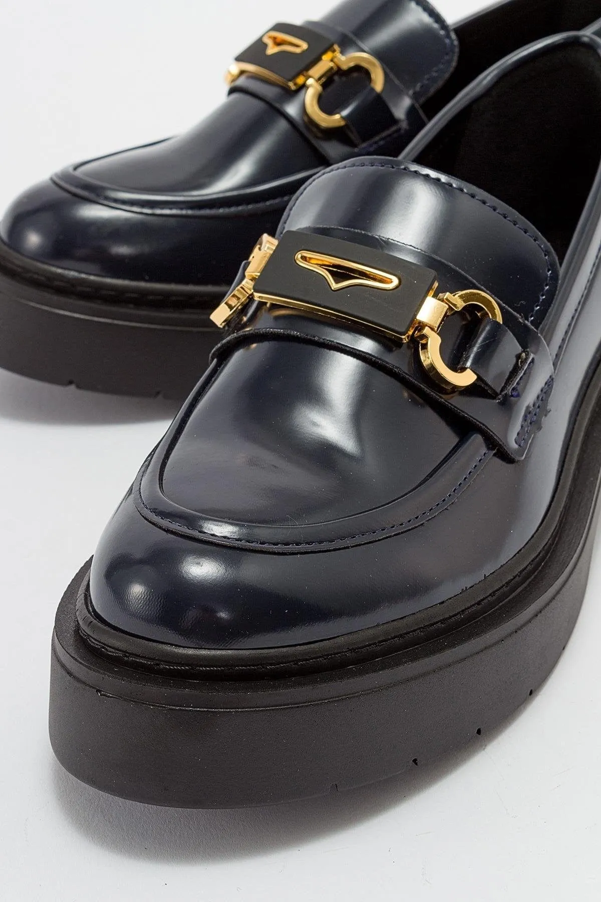 Simone Vegan Leather Bit Platform Loafers | Navy Patent