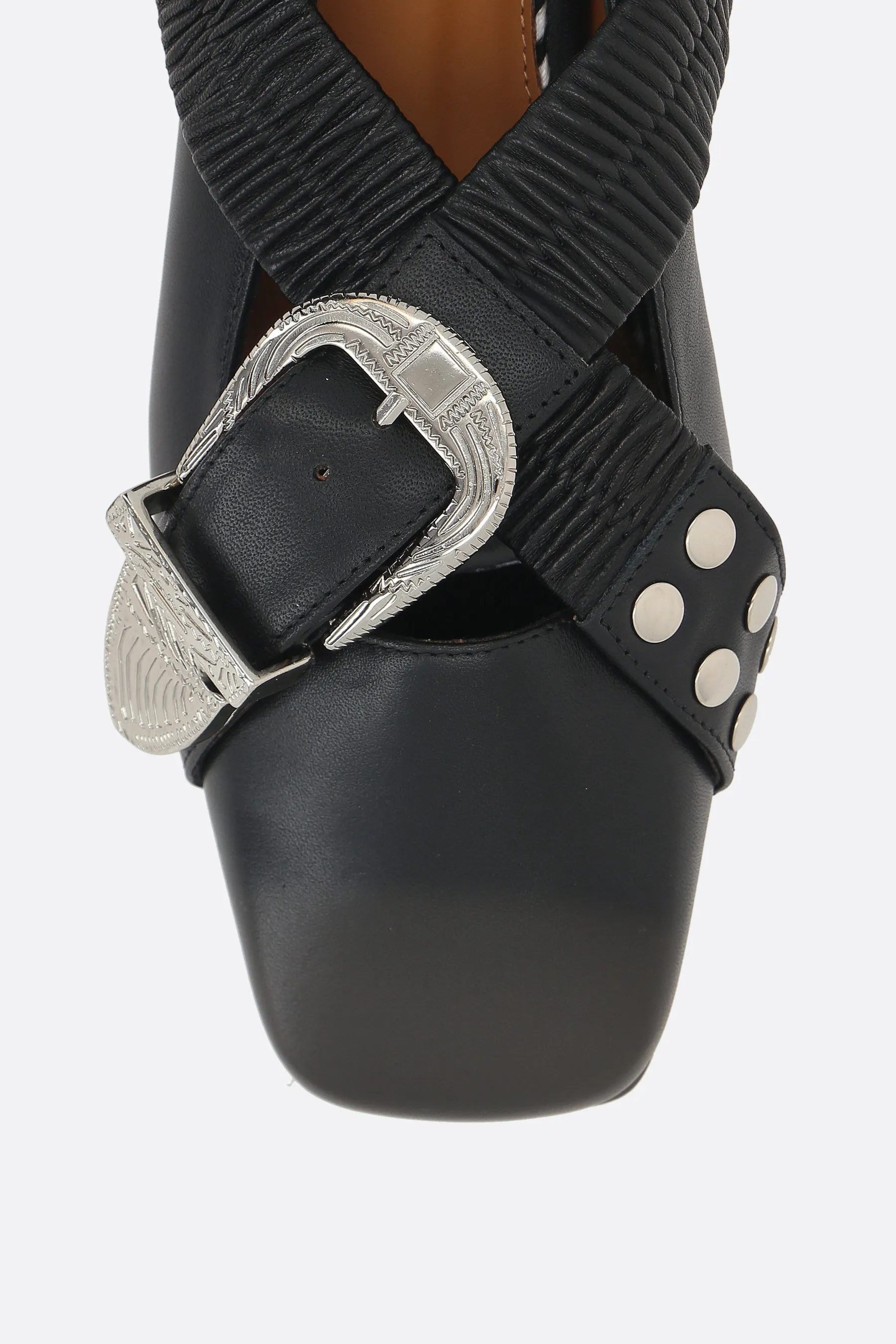 smooth leather cross strap ballerinas