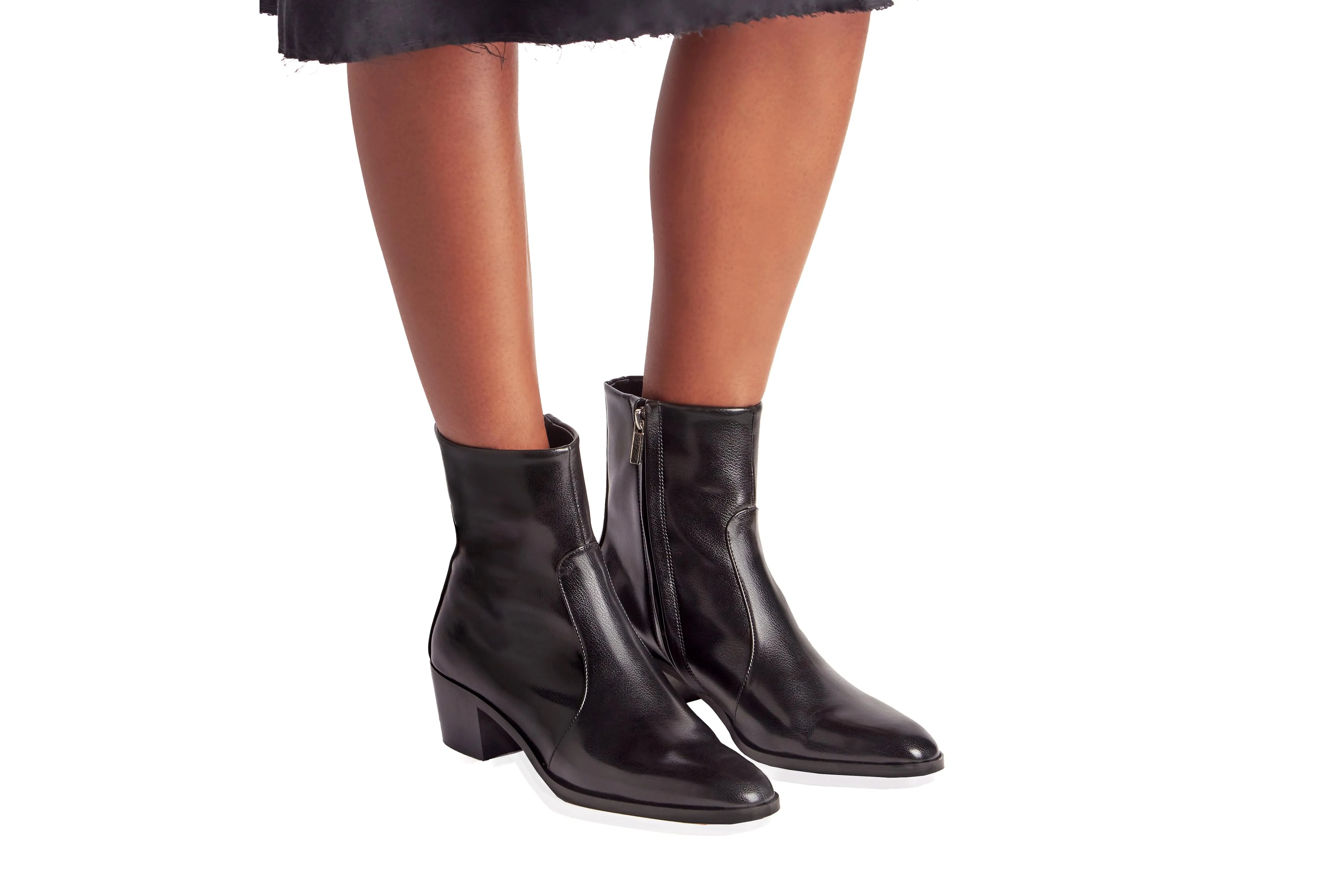 Steffy Vegan Leather Low Heeled Vegan Boots | Black