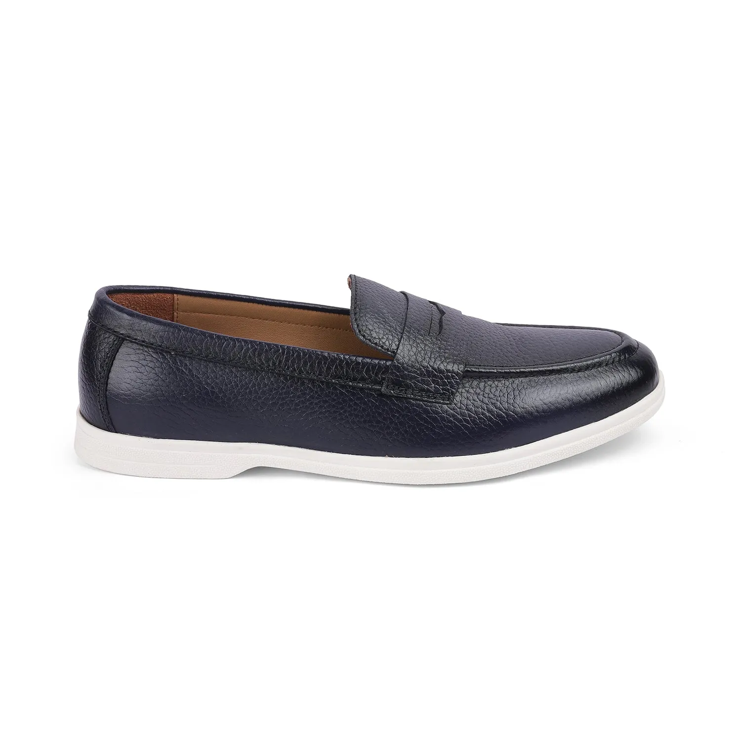 Tresmode Ferra Blue Men's Leather Driving Penny Loafers