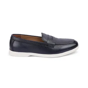 Tresmode Ferra Blue Men's Leather Driving Penny Loafers