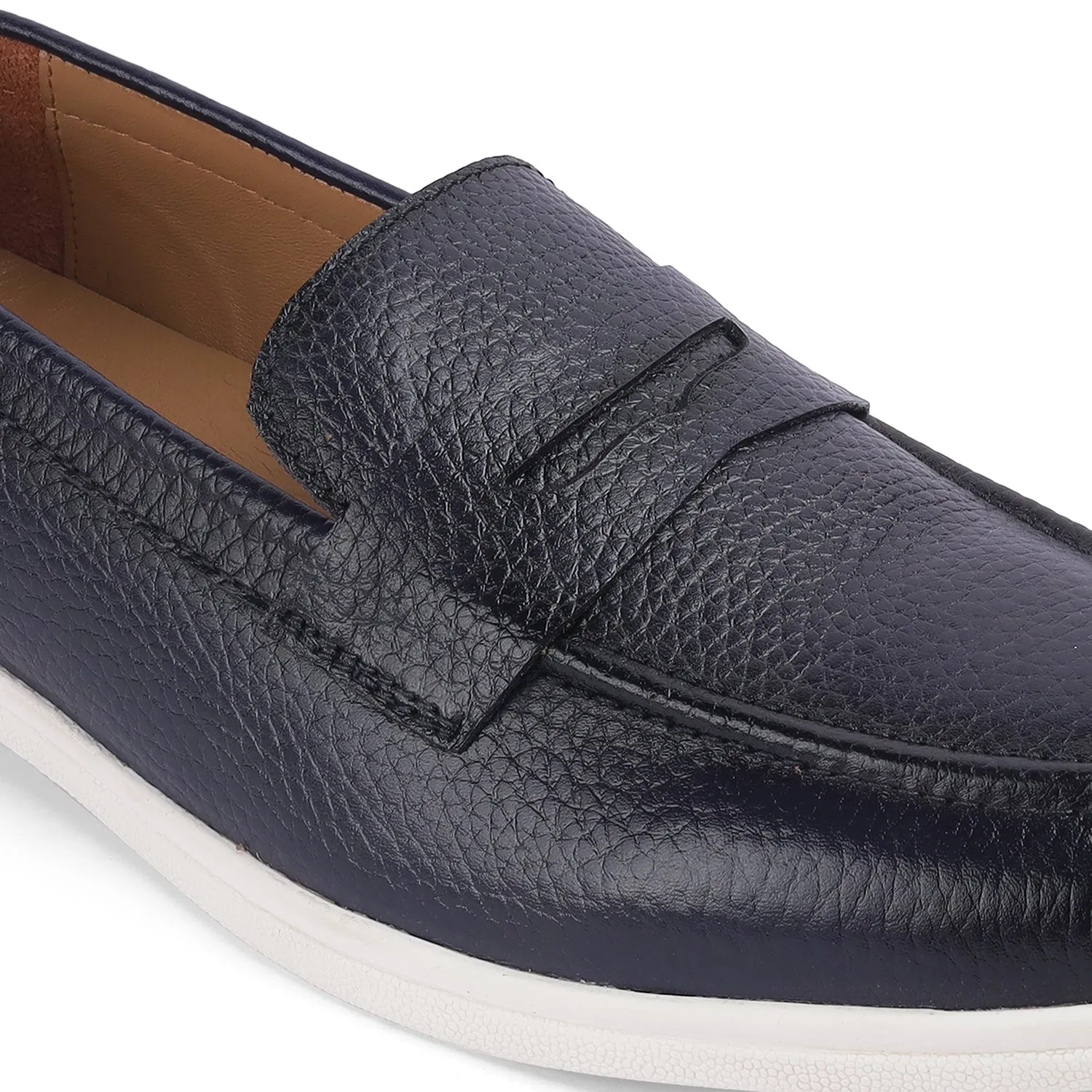 Tresmode Ferra Blue Men's Leather Driving Penny Loafers